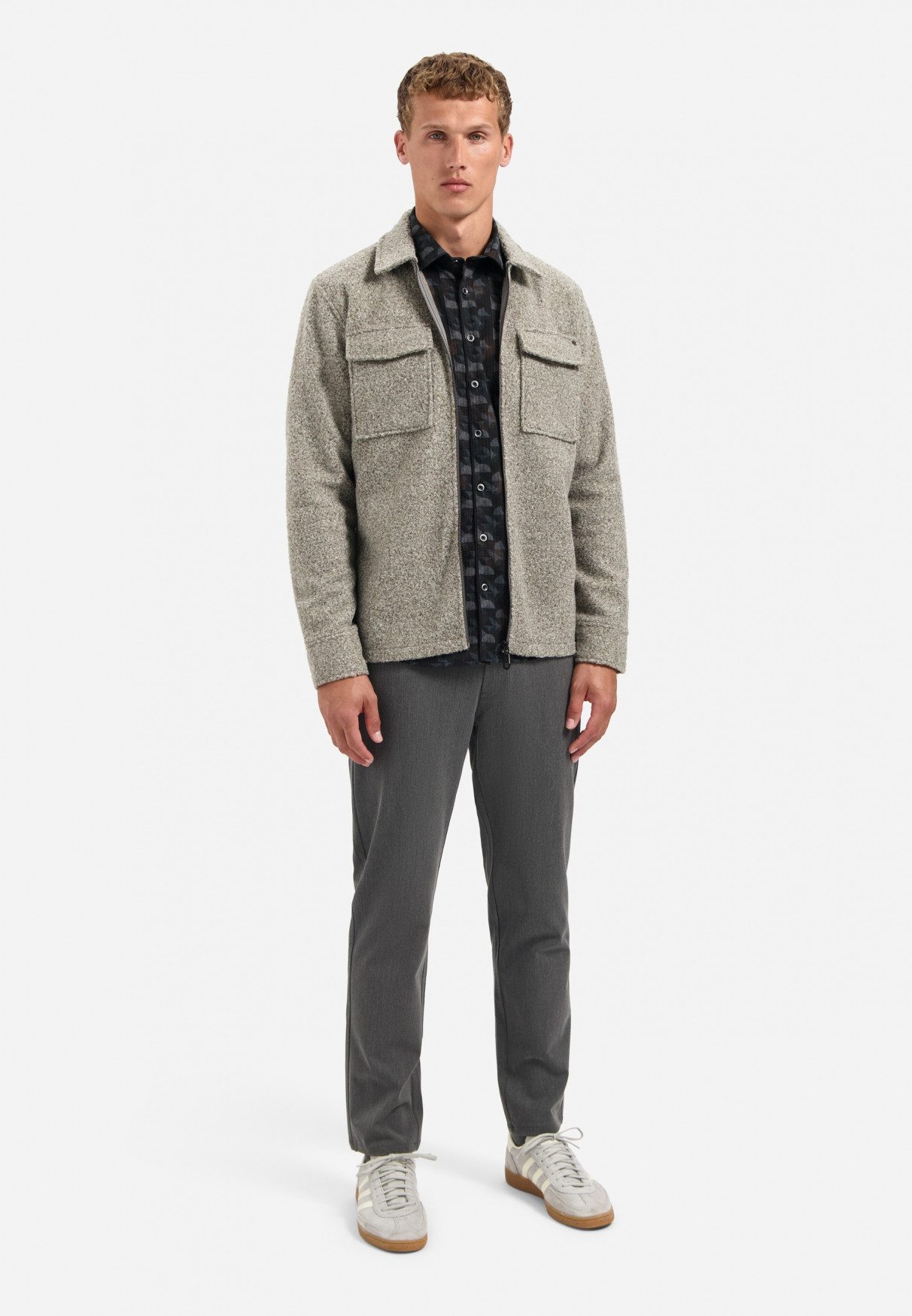 NO EXCESS Langarmhemd No Excess Bedrucktes Hemd Shirt Allover Printed Structure Stripe