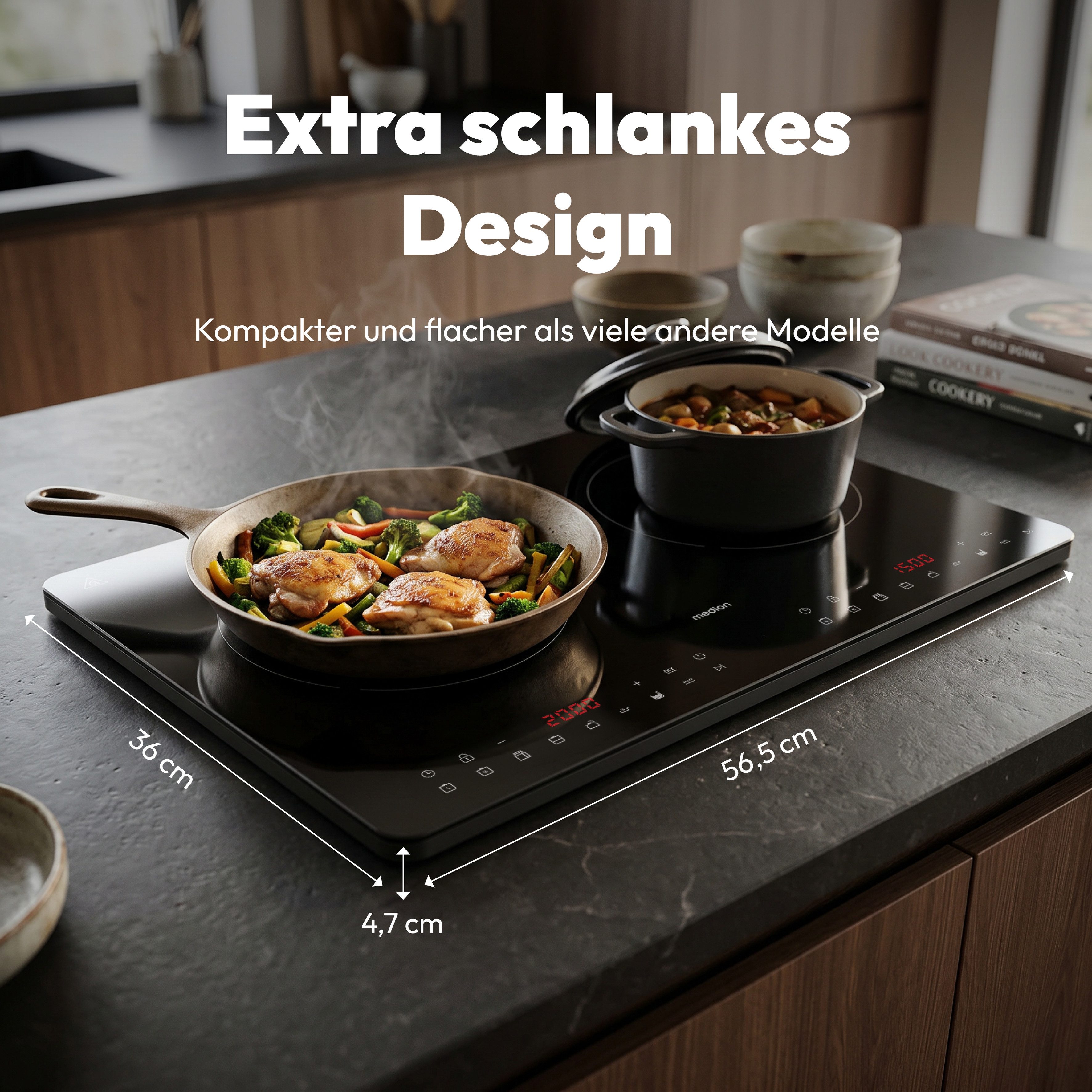 Medion® Doppel-Induktionskochplatte MD 100091, flacher als herkömmliche Geräte