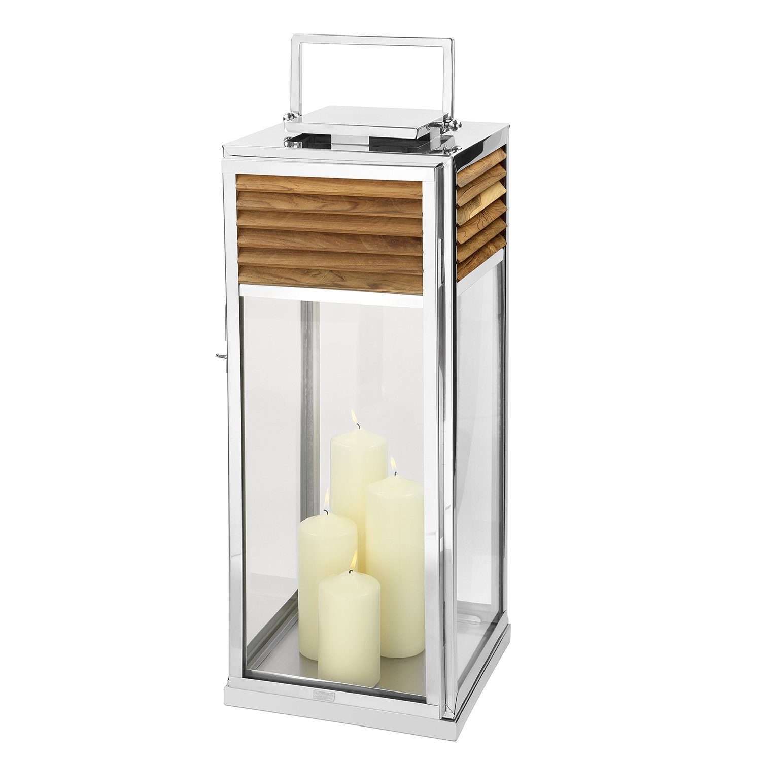 Kerzenlaterne GENUA Laterne - H.80cm - braun/silberfarben - Edelstahl /Teakholz