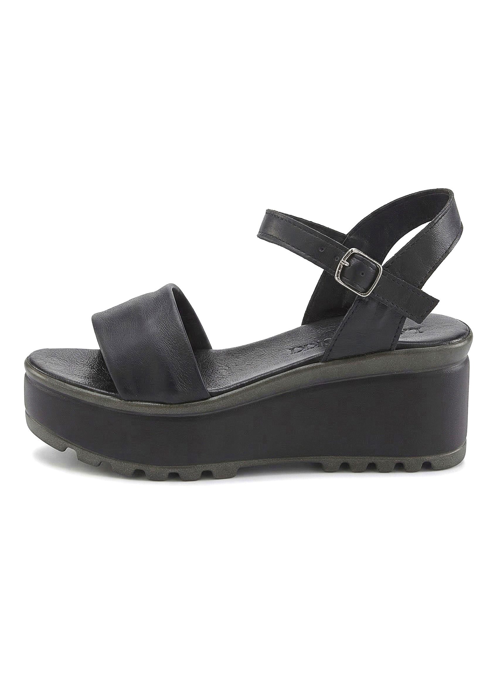 LASCANA Riemchensandalette, Sandale, Sommerschuh, offener Schuh, Sandalette NEU aus Leder mit Keilabsatz