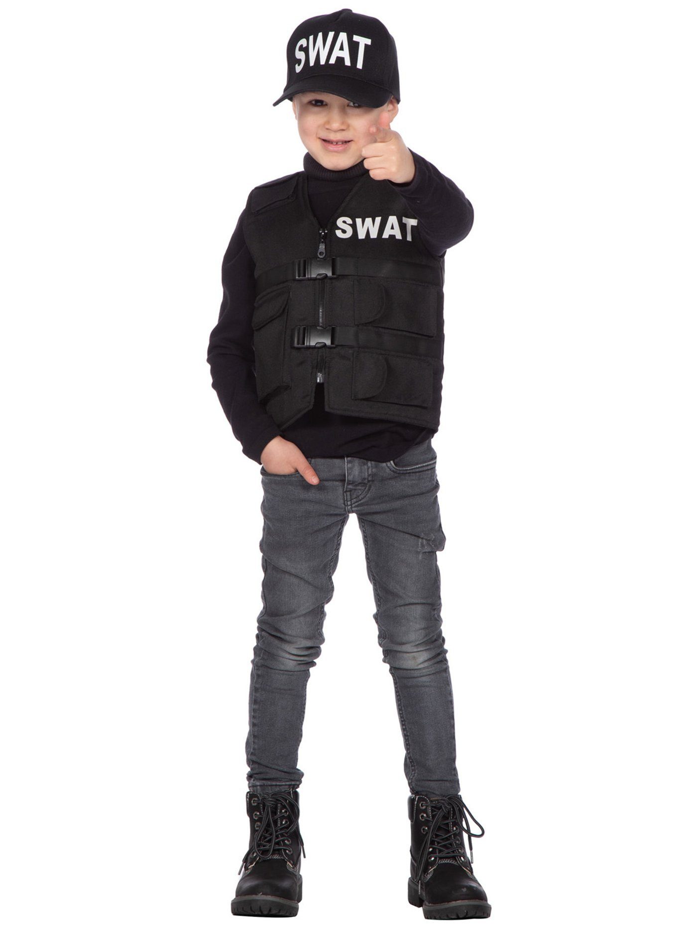 Metamorph Polizei-Kostüm SWAT Weste für Kinder, Schutzweste mit Clipverschlüssen für harte Jungs