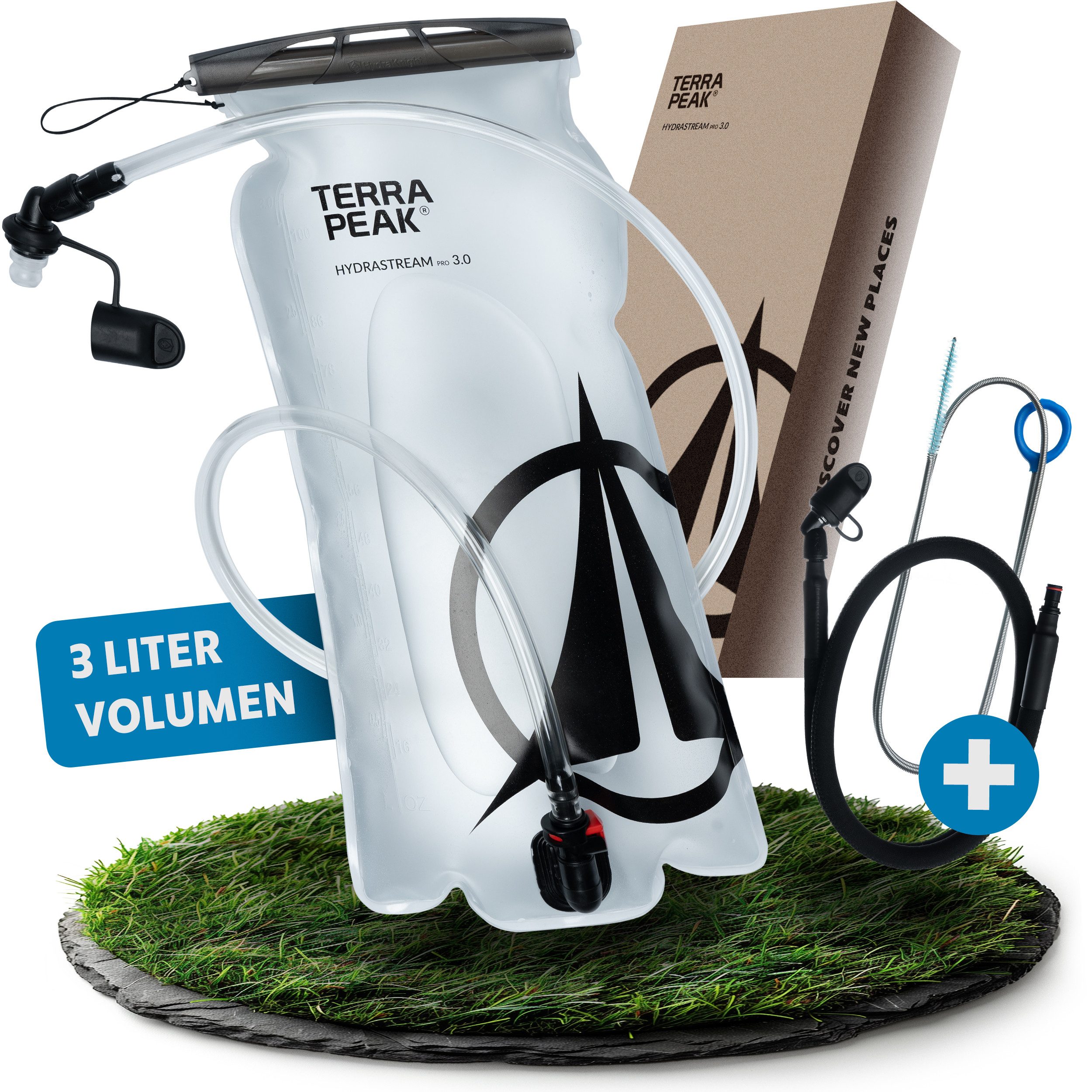 Terra Peak Trinkblase Trinkblase Pro 2L & 3L mit Schlauch, Reinigungsbürste, Mundstück