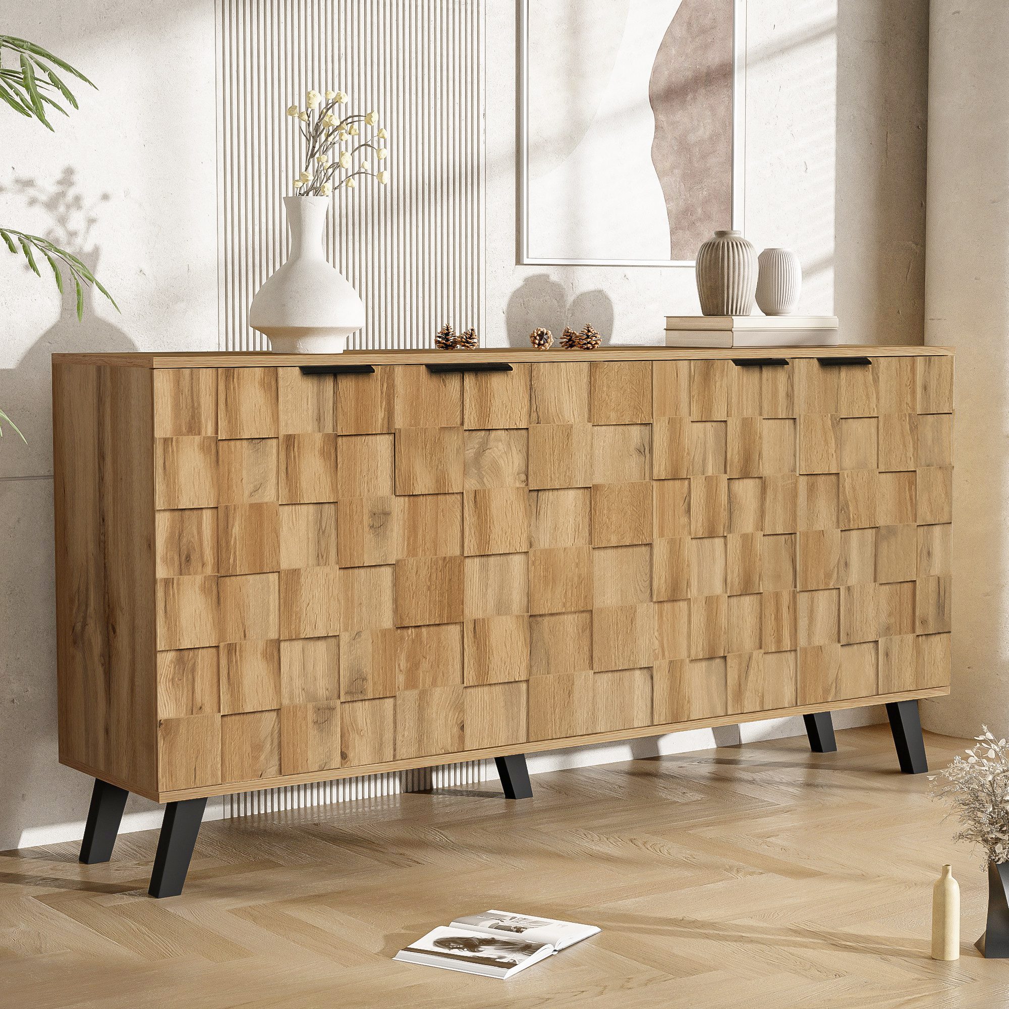 OKWISH Sideboard mit quadratische, strukturierte Oberfläche (Kommode, Anric günstig online kaufen