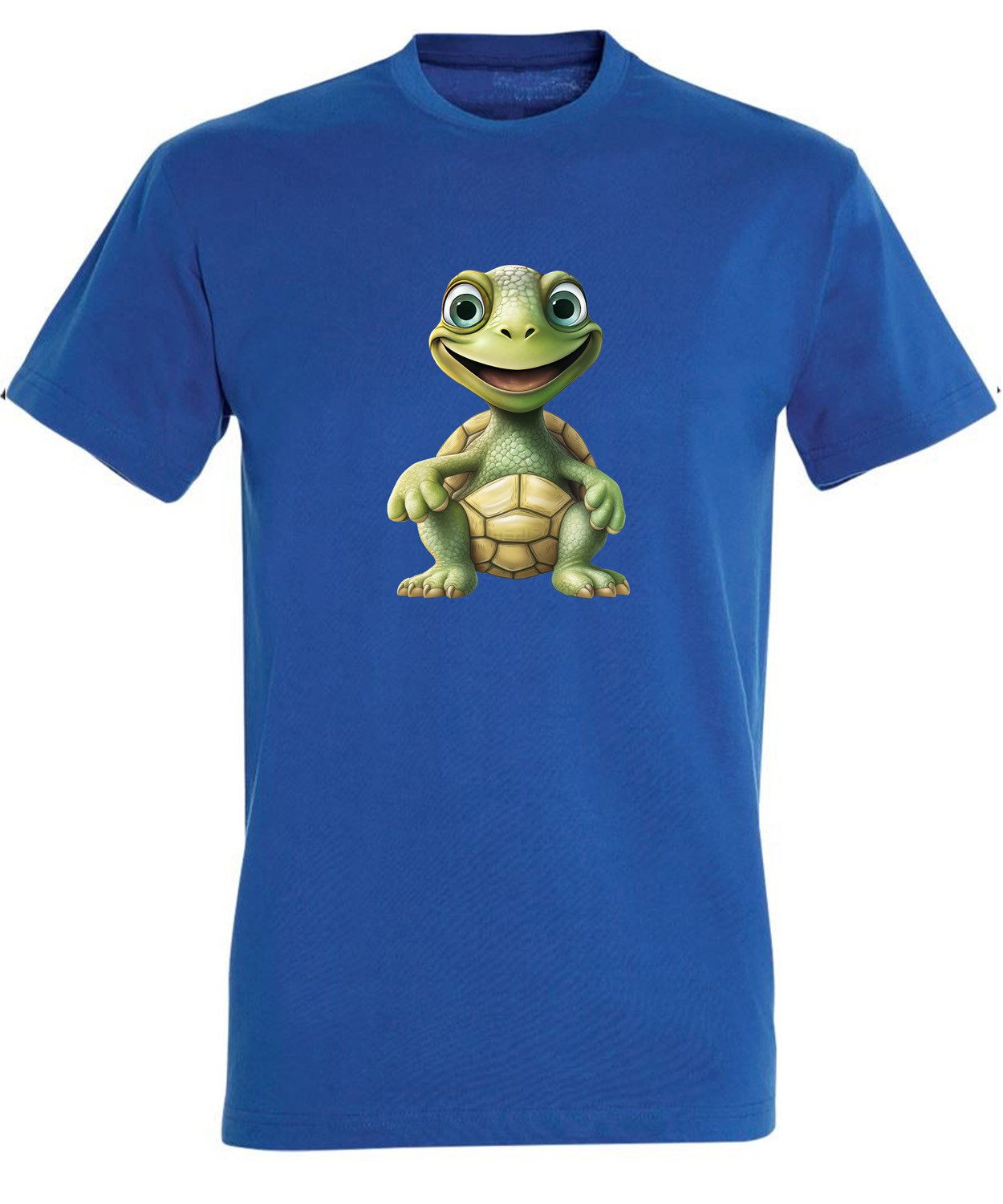 MyDesign24 T-Shirt Herren Print Shirt - Cartoon Schildkröte Brustprint Baumwollshirt mit Wildtier Aufdruck Regular Fit i279