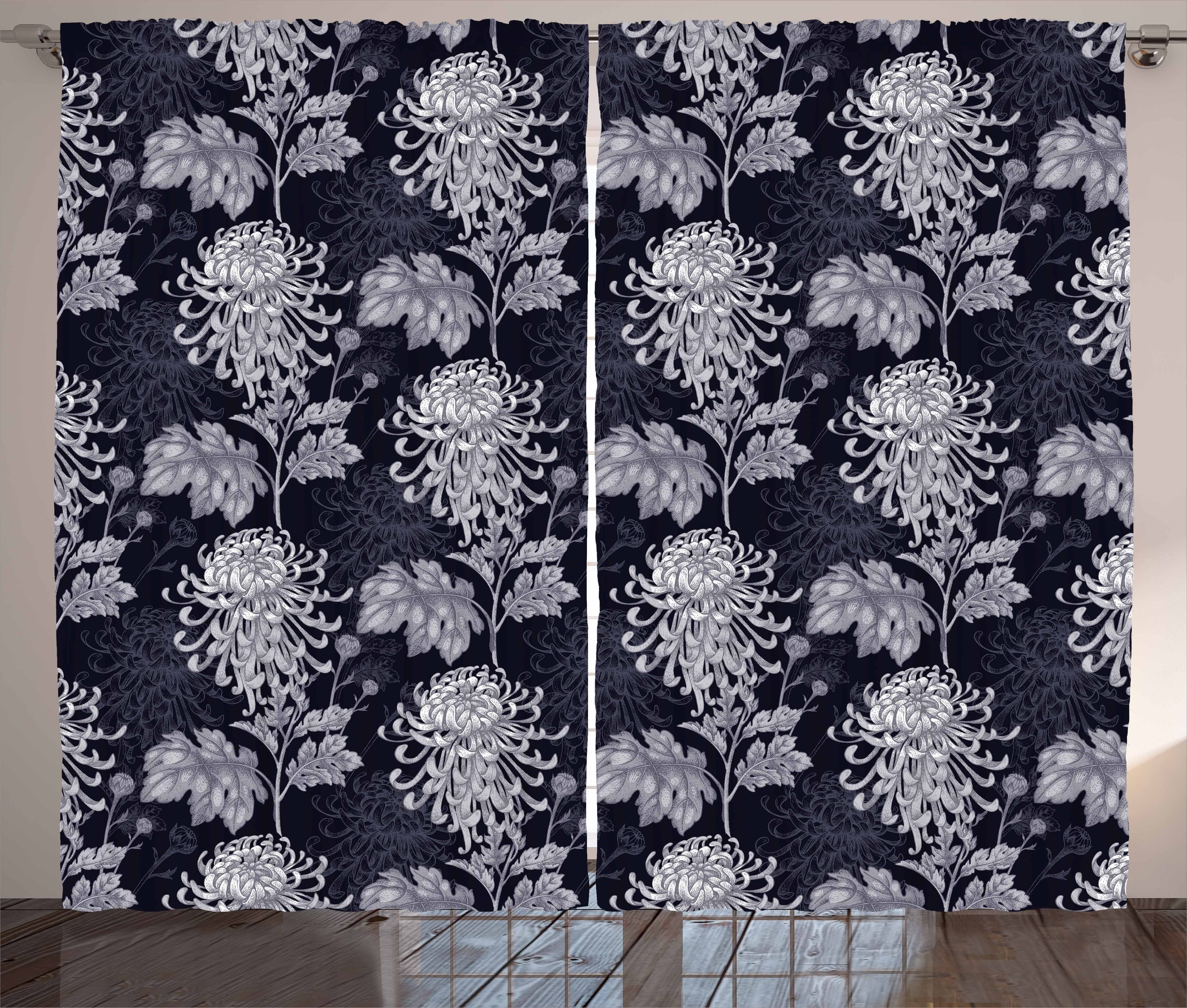 Gardine Schlafzimmer Kräuselband Vorhang mit Schlaufen und Haken, Abakuhaus, Blumen Chrysanthemum Blooming