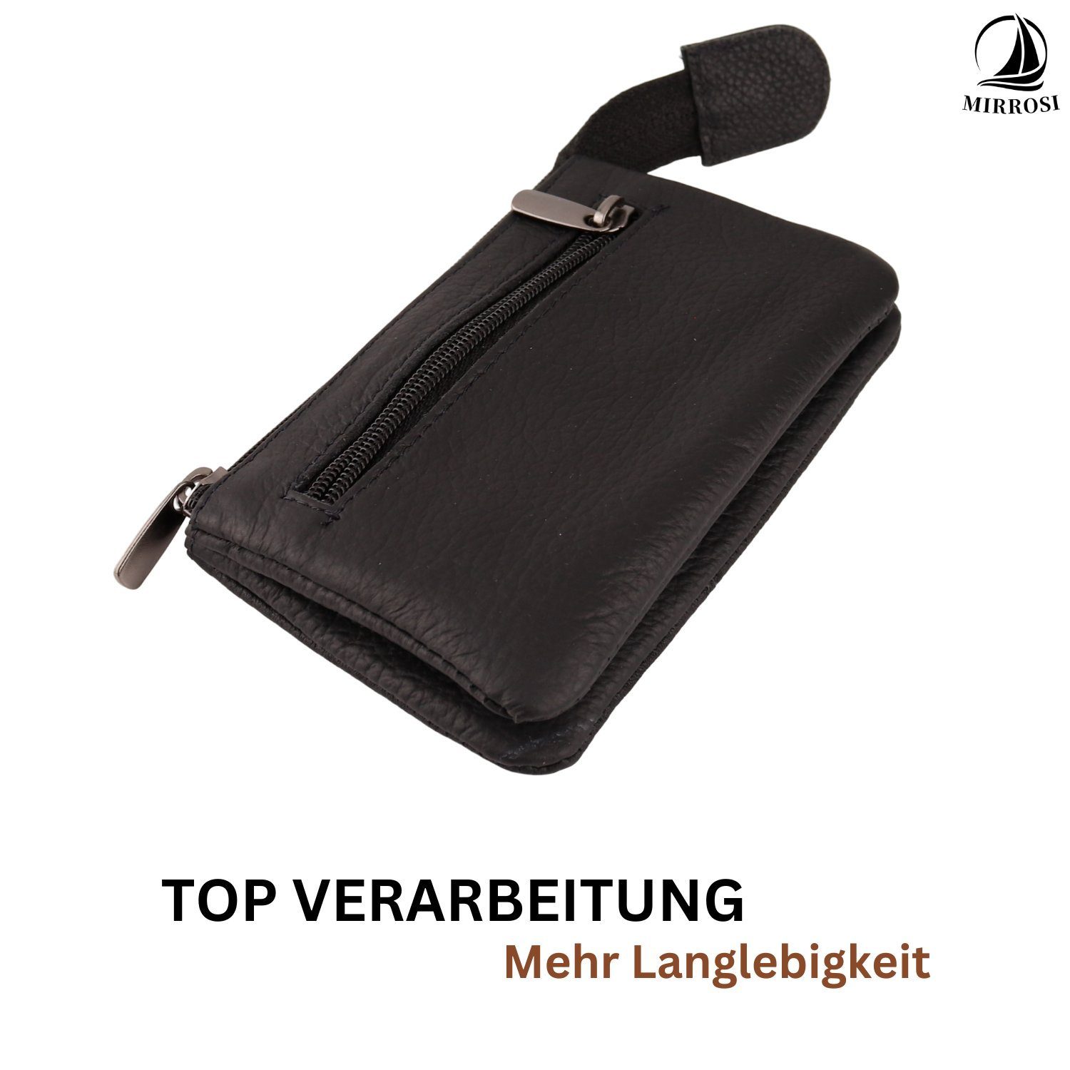MIRROSI Schlüsseltasche UNISEX Echtleder mit zwei Fächern, 1 Kartenfach, Schlüsseletui für Damen und Herren