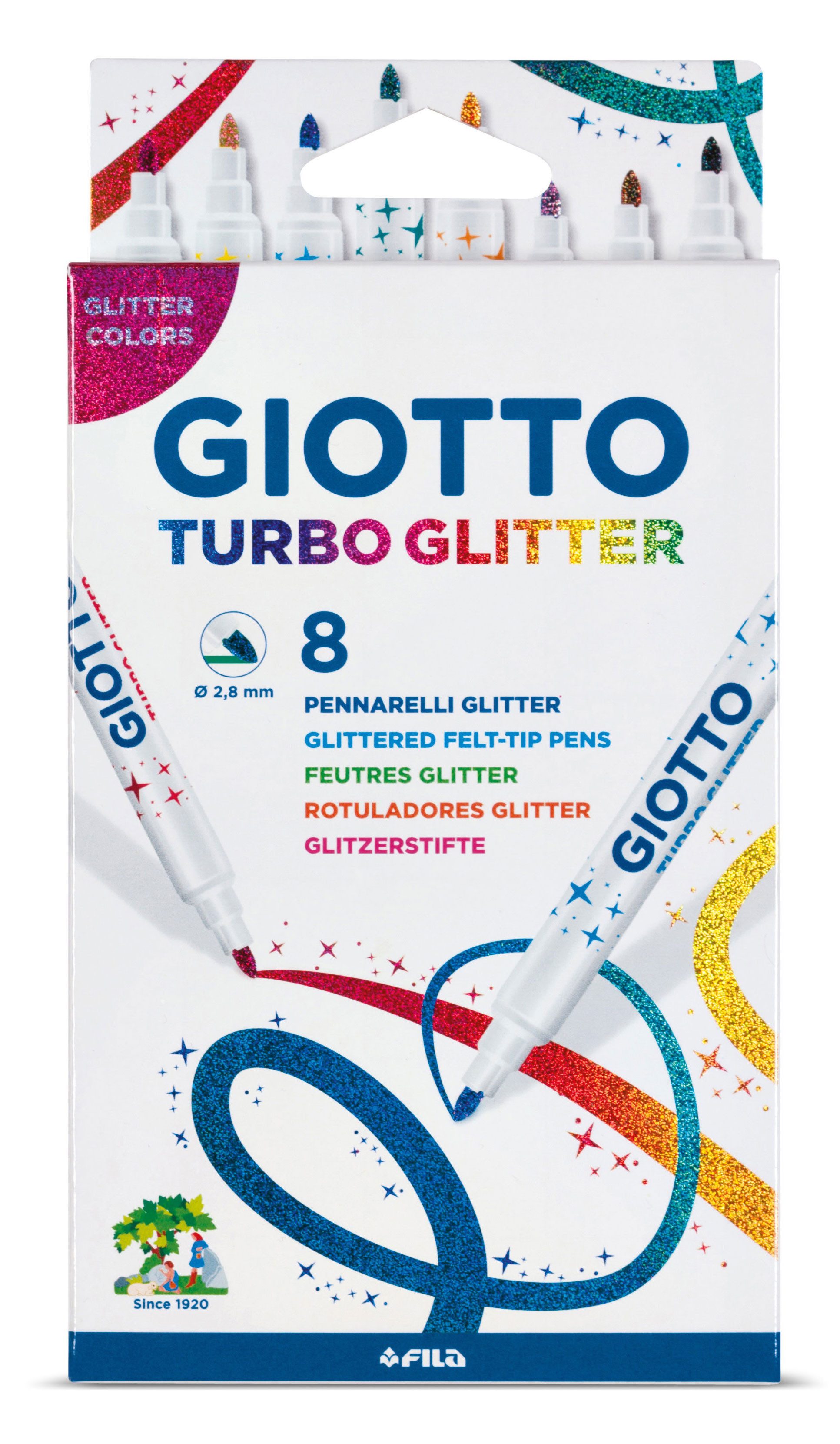 GIOTTO Malkreide Giotto Turbo Glitter 8 Stück Glitzer Filzstifte, (Glitter Filzstifte, Glitter Filzstifte)