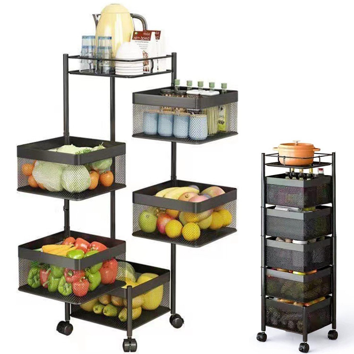 Refined Living Küchenwagen 5 Ebenen Rollwagen Eckig mit Rollen Küchenregal günstig online kaufen