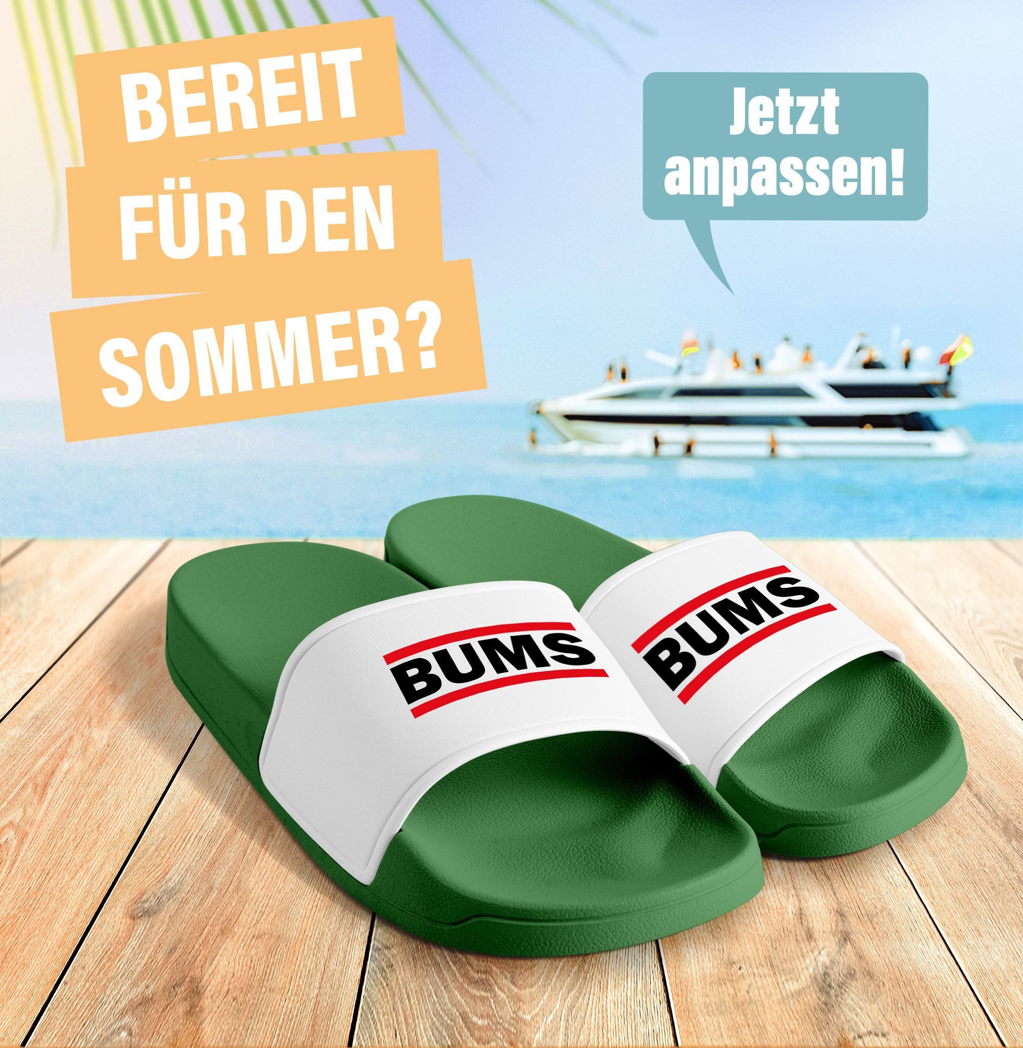 MoonWorks Badelatschen Herren mit Spruch BUMS BAR –Gadget Malle, Festival JGA – Badesandale