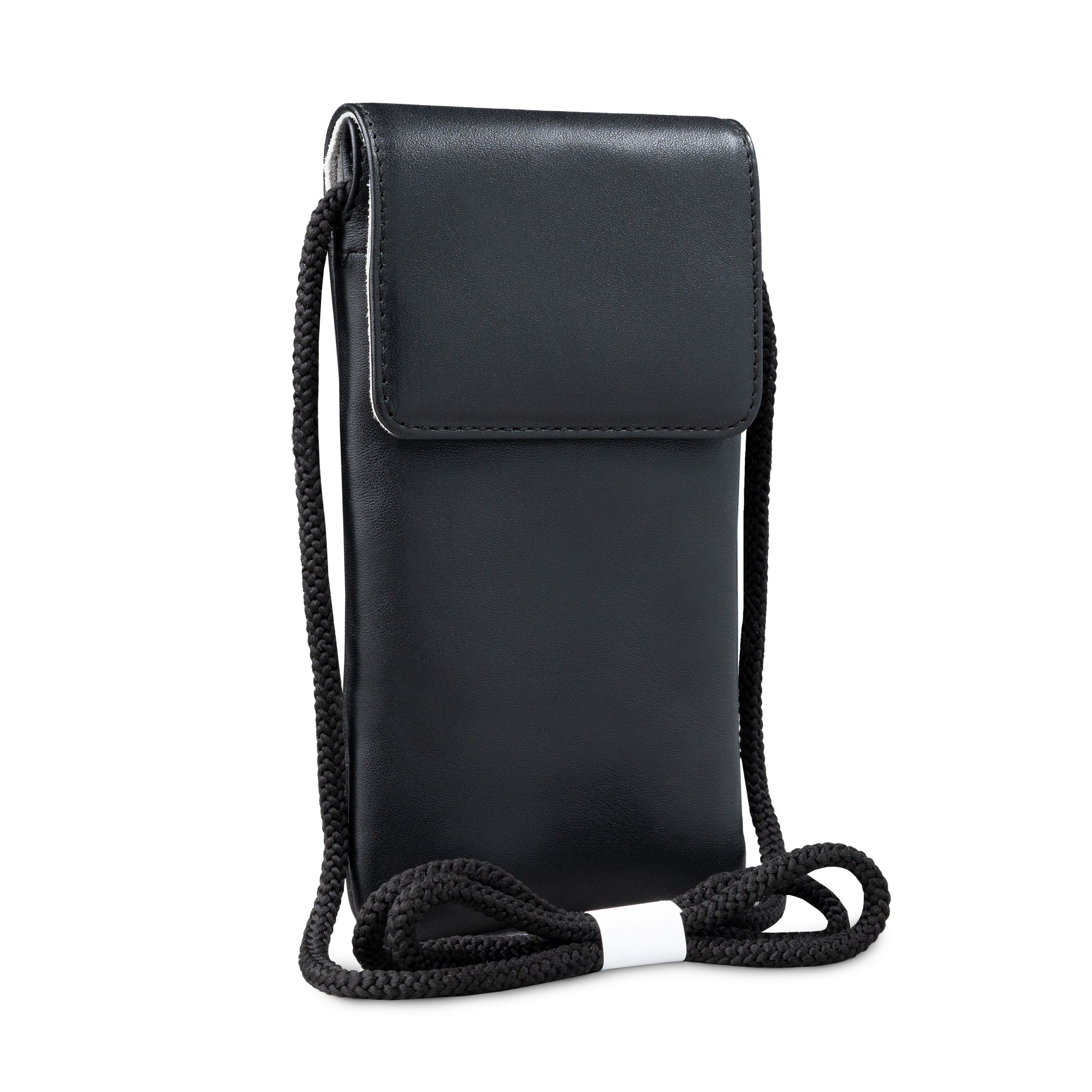 XiRRiX Handytasche Echt Leder Handy Umhängetasche Schwarz, mit zwei  Karteneinsteckfächern auf der Rückseite