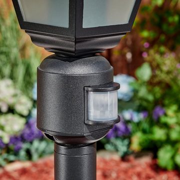 hofstein Pollerleuchte Wegeleuchte mit Bewegungsmelder aus Metall/Glas in Schwarz/Milchglas, ohne Leuchtmittel, Außenleuchte, Gartenbeleuchtung IP44, 1x E27, ohne Leuchtmittel