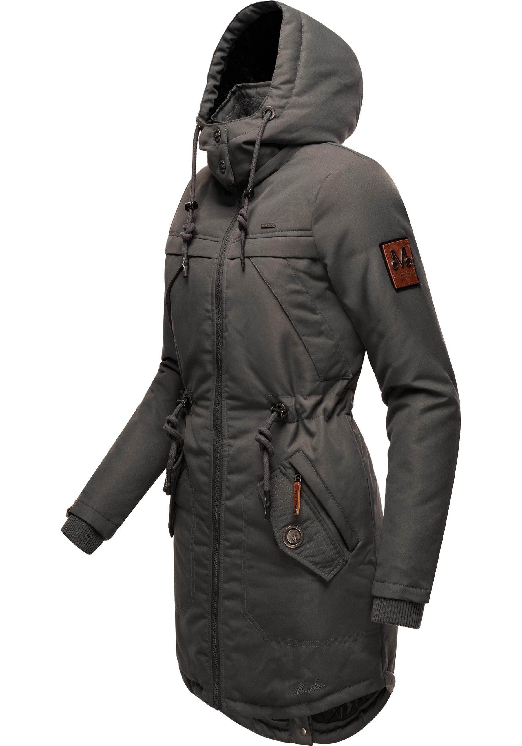 Marikoo Wintermantel Kamii sportlicher Winterparka abnehmb. Damen Kapuze anthrazit mit