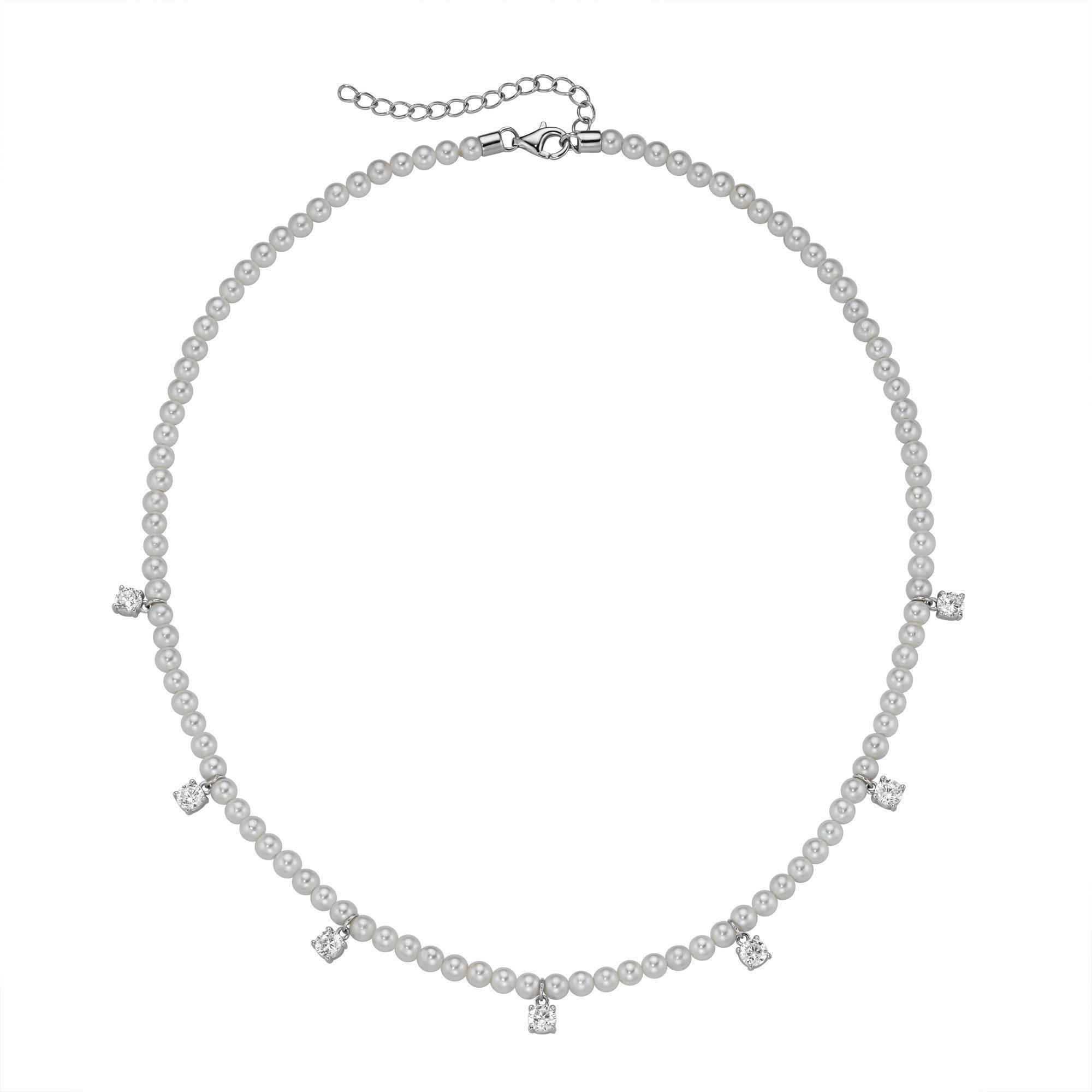 Firetti Perlenkette Schmuck Geschenk Silber 925 Halsschmuck Halskette Collier mit Behang, mit Zirkonia (synth) - mit Muschelkernperle