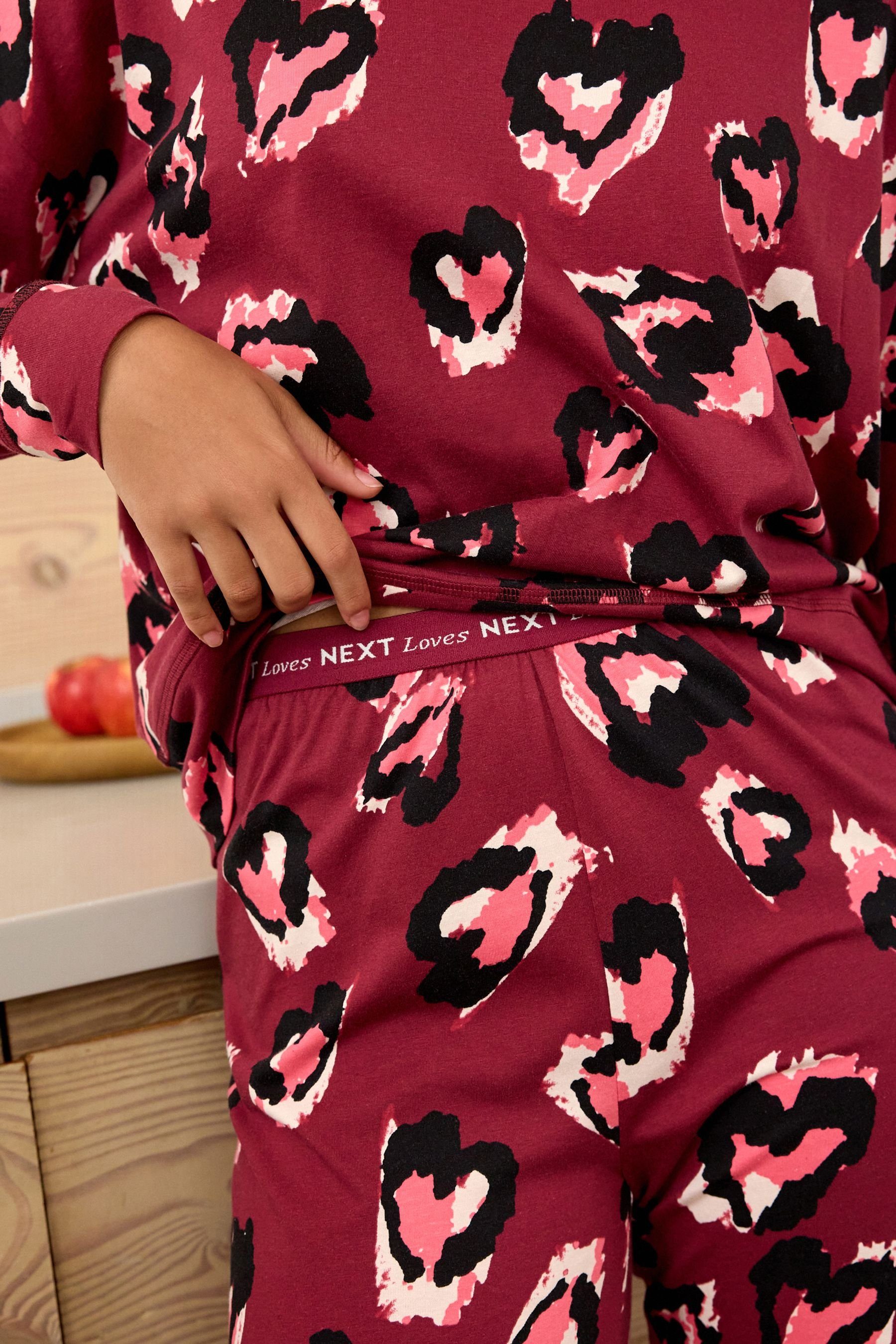 (2 tlg) aus Pyjama Pyjama Next Langärmeliger Red Baumwolle Berry
