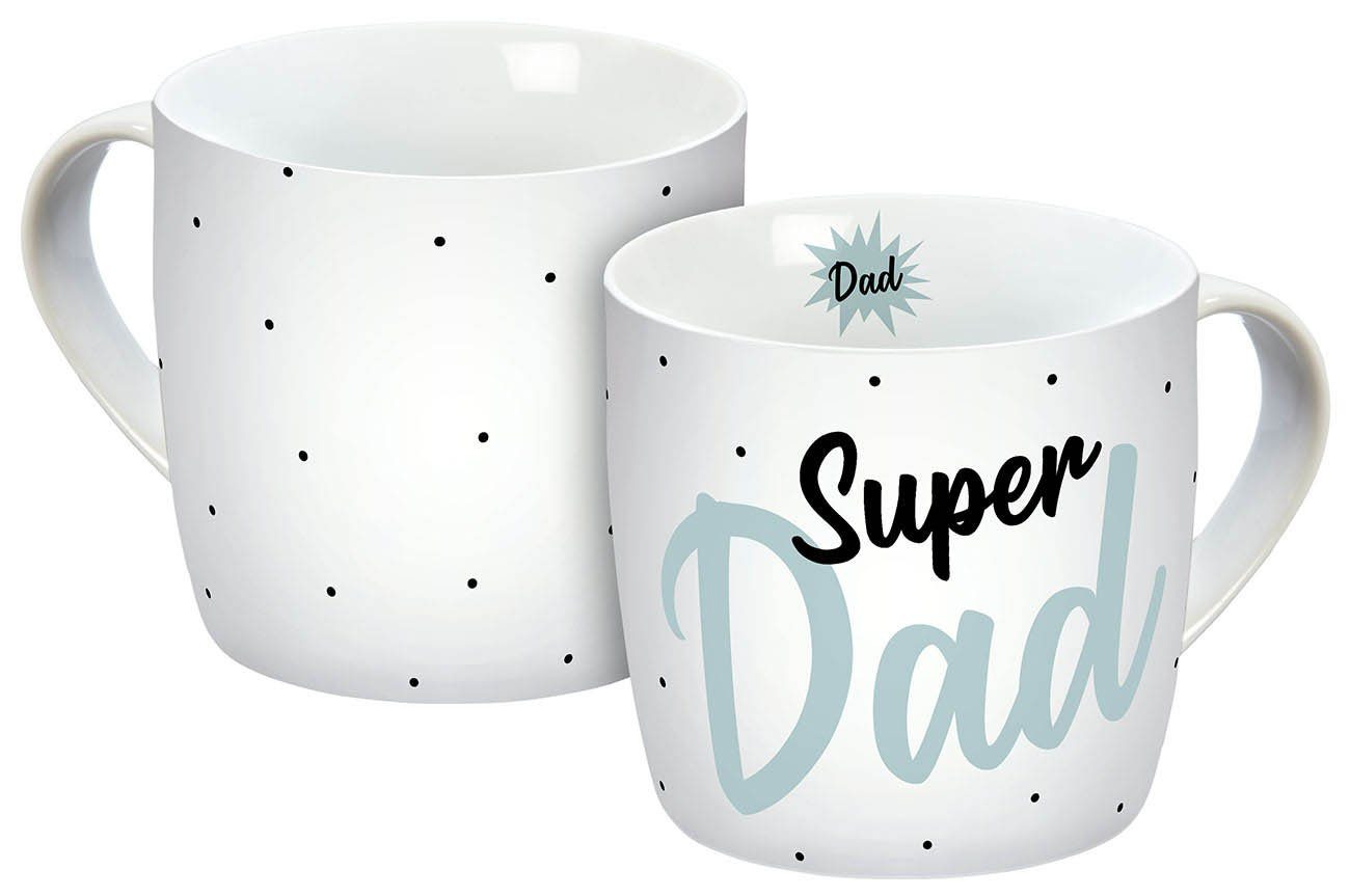 Geda Labels GmbH Tasse Super Dad, 1-tlg., Porzellan, Weiß, 300 ml, spülmaschinengeeignet