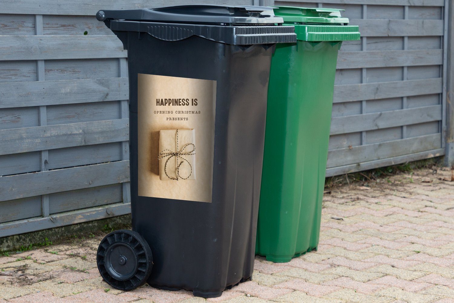 MuchoWow Wandsticker Weihnachten - Geschenk Container, - Mülleimer-aufkleber, (1 Zitat Mülltonne, Sticker, Abfalbehälter St)