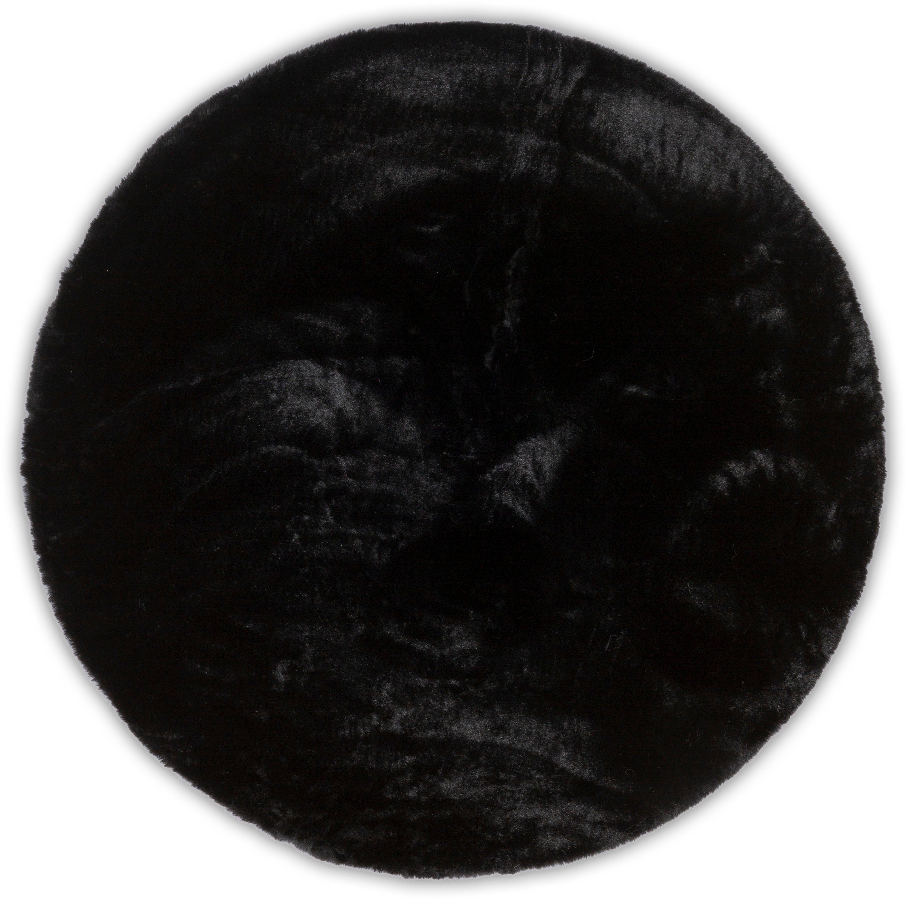 schwarz Falcone, Kunstfell, Höhe: 30 mm, besonders Fellteppich rund, Kuschelteppich Chiara, Kaninchenfell-Haptik, Langflor Gino weicher