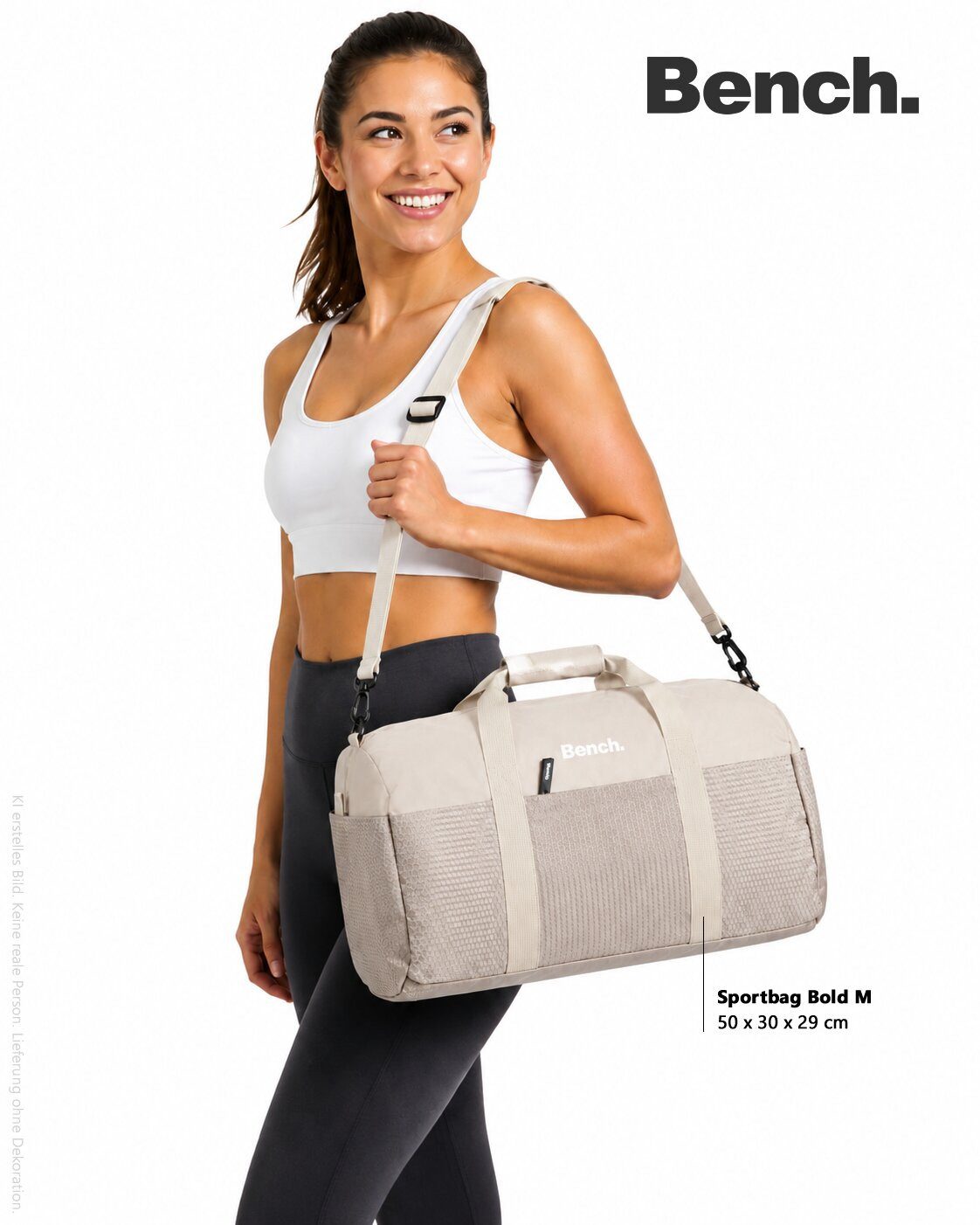 Bench. Sporttasche Damen Herren Reisetasche Gym Bag 50 cm 34 L, Fitnesstasche Sauna Sport Freizeittasche Handgepäck 64208 + Flasche