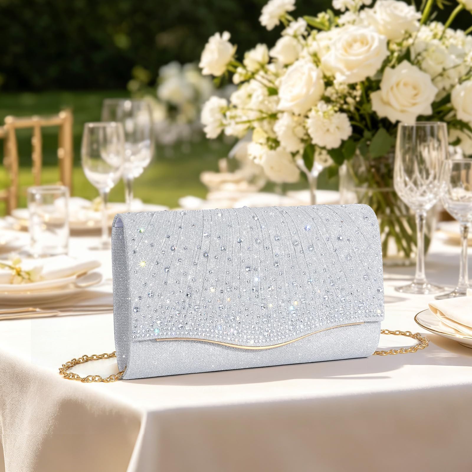 nsihing Abendtasche Damen-Abendtasche mit Strasssteinen, funkelnde Clutch, ideal für Hochzeiten, Partys und Bälle – Bild 3 von 5
