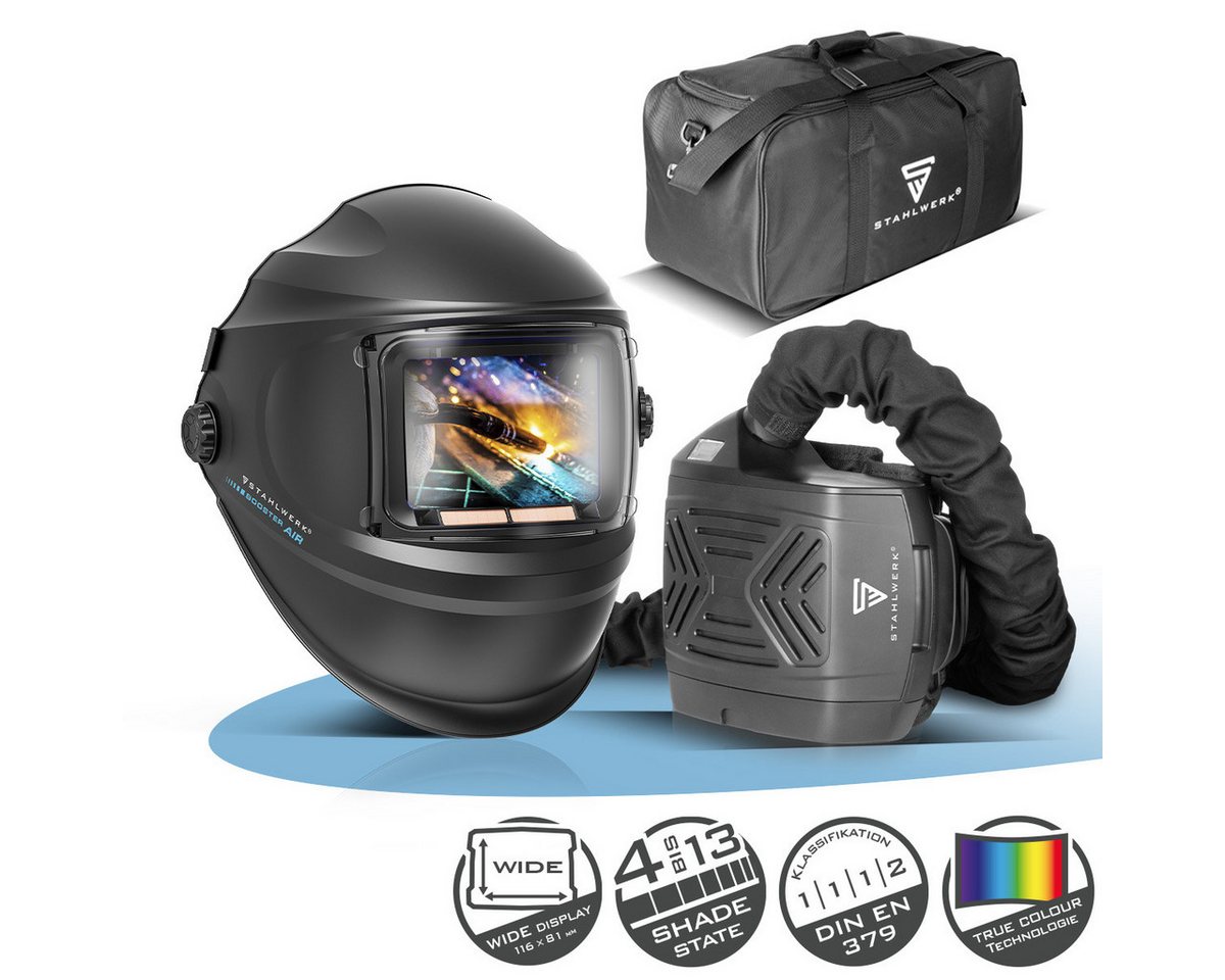 STAHLWERK Schweißhelm Automatik BOOSTER AIR mit Frischluftzufuhr, True-Colour-Farbwiedergabe