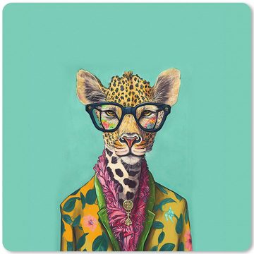 MuchoWow Gaming Mauspad Blätter - Brille - Giraffe - Tiere - Design (1-St), Mousepad mit Rutschfester Unterseite, Gaming, 40x40 cm, XXL, Großes