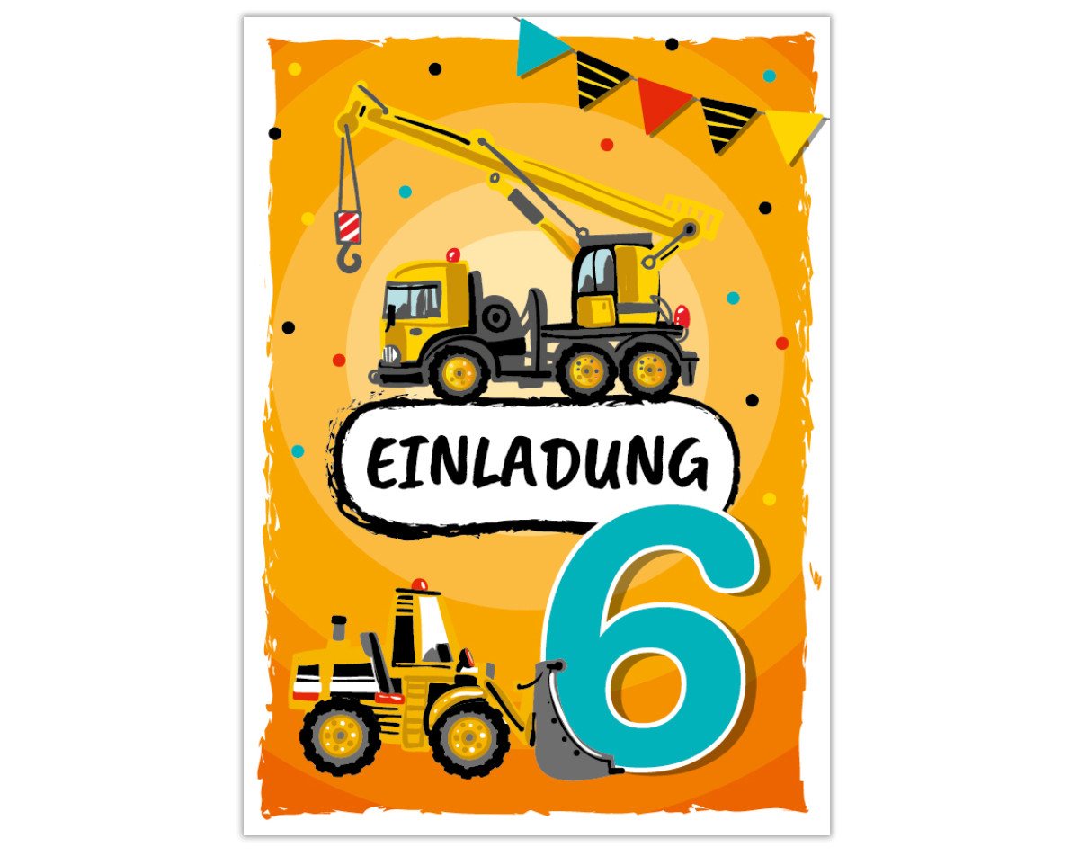 Thumbnail - JUNAPACK Einladungskarten Baustelle zum 6. Geburtstag Einladungen mit Umschlägen Karten Jungen, Einladungskarten mit Ums...