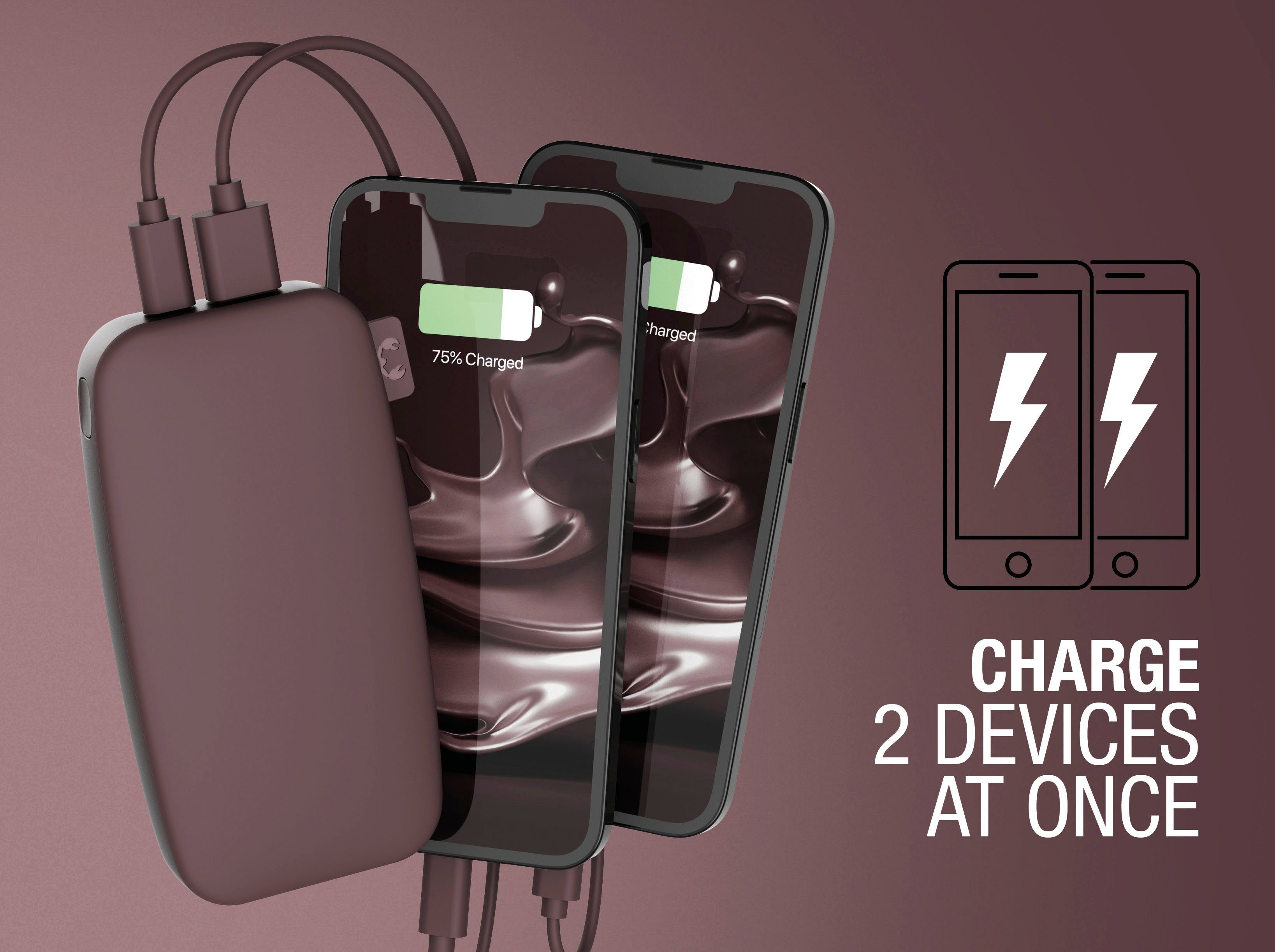 mit PD Rebel Charge USB-C, 12000mAh dunkelrot Fast Power Ultra Powerbank & Pack 20W Fresh´n