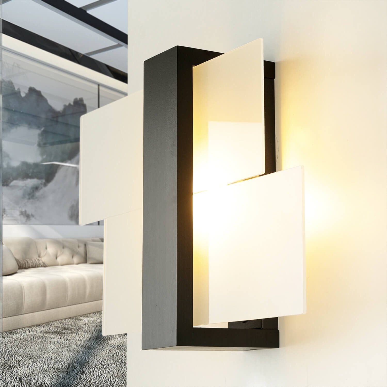 Braun Wandleuchte Treppe ohne Kunstvoll Flur LEDA, Holz Leuchtmittel, H:30cm Glas E27 Licht-Erlebnisse Modern Wandlampe