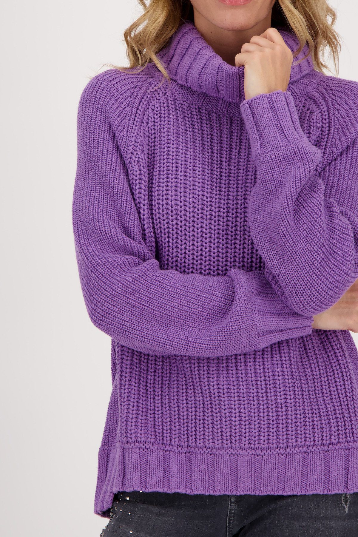 Monari Rollkragenpullover Oversized Rollkragen violett Pullover Baumwolle aus