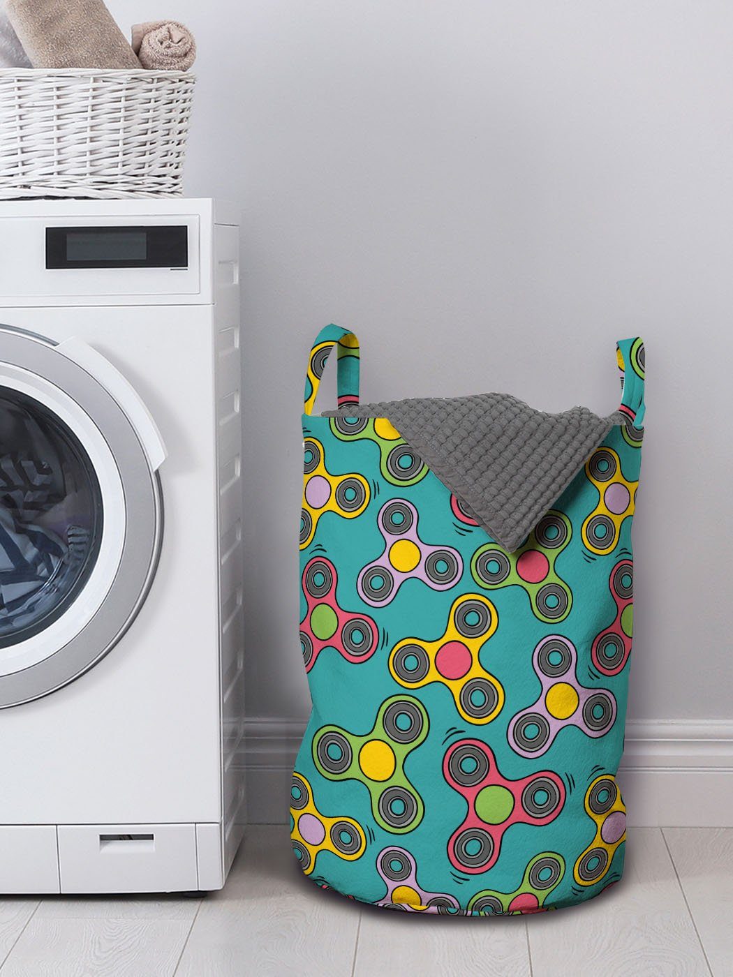 Abakuhaus Wäschesäckchen Wäschekorb mit Griffen Waschsalons, Spinner für Buntes Kordelzugverschluss Kindisch Spielzeug