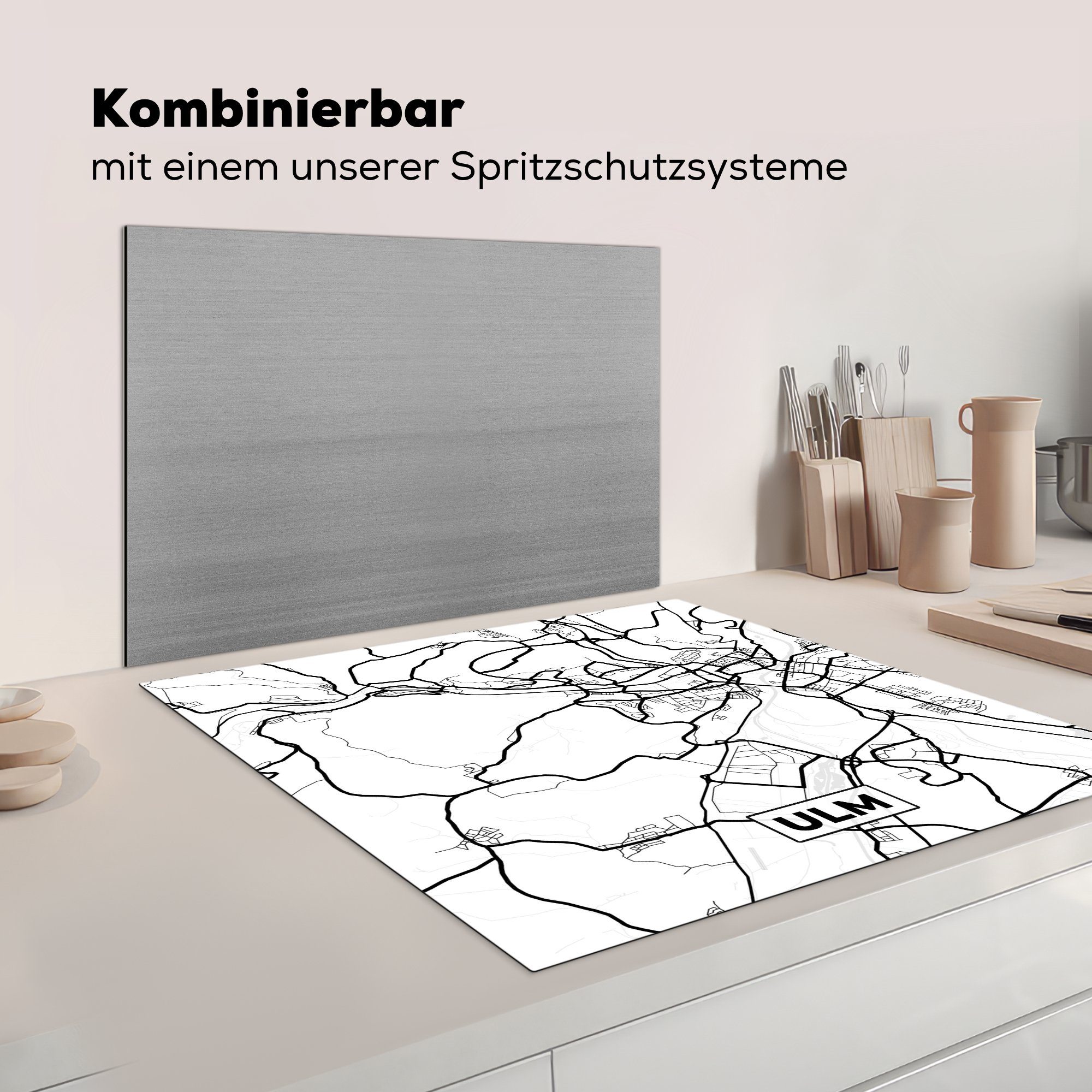 78x78 küche - Ceranfeldabdeckung, Arbeitsplatte Vinyl, (1 Ulm Stadtplan, MuchoWow cm, tlg), Karte - für Herdblende-/Abdeckplatte