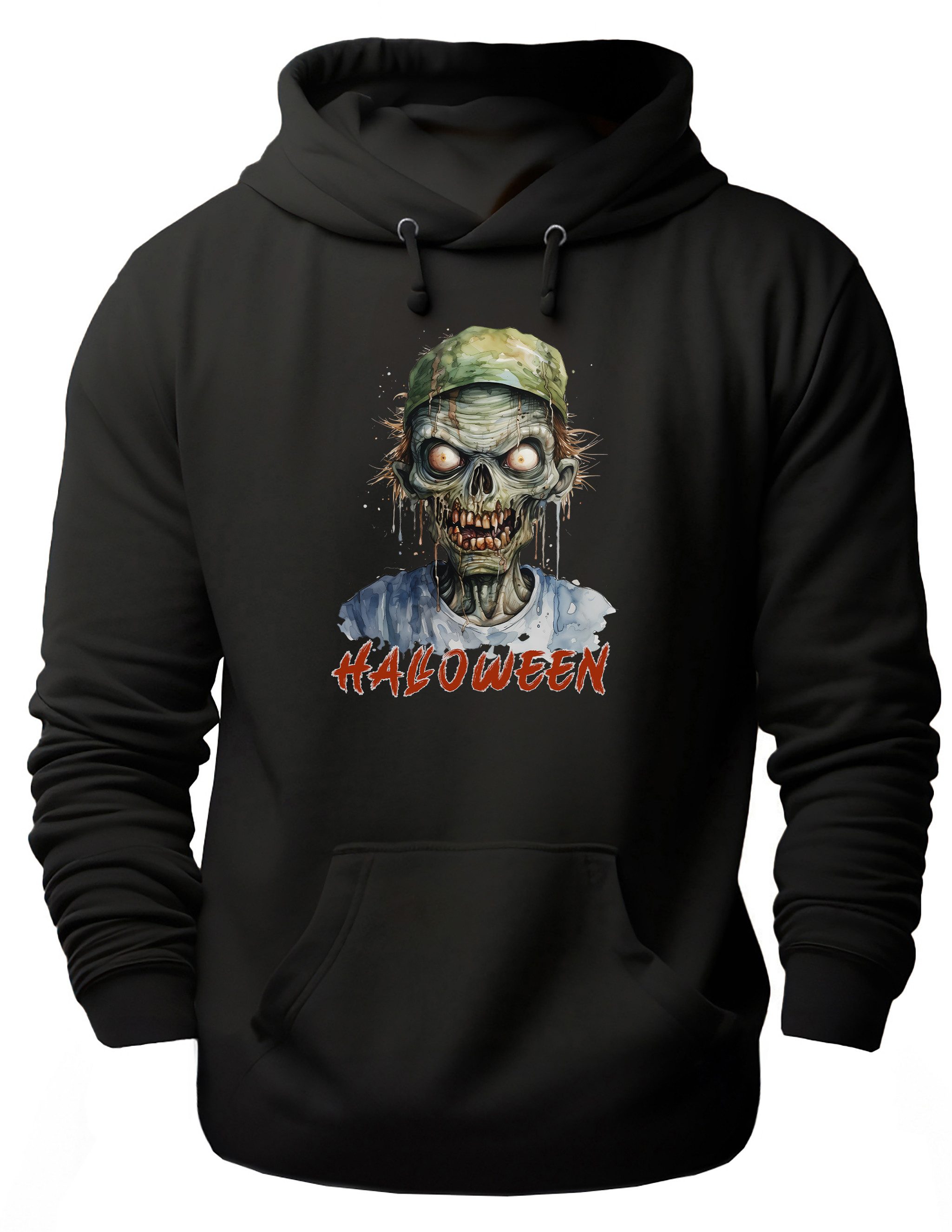 MyDesign24 Hoodie Halloween Kapuzen Pulli - Zombie mit Cap Herren und Damen Kapuzensweater - Halloween Hoodie i458