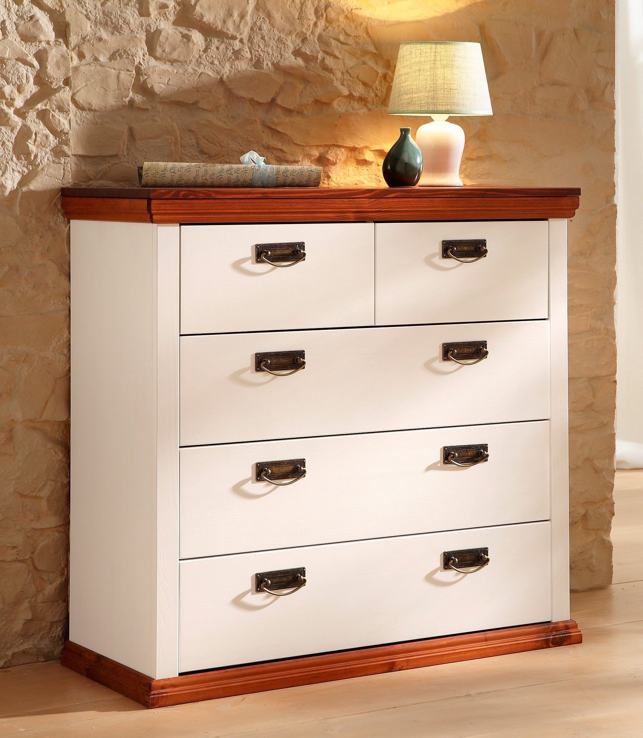 OTTO home Schubkastenkommode Madrid, aus massiver Kiefer mit 5 Schubladen, 90cm breit