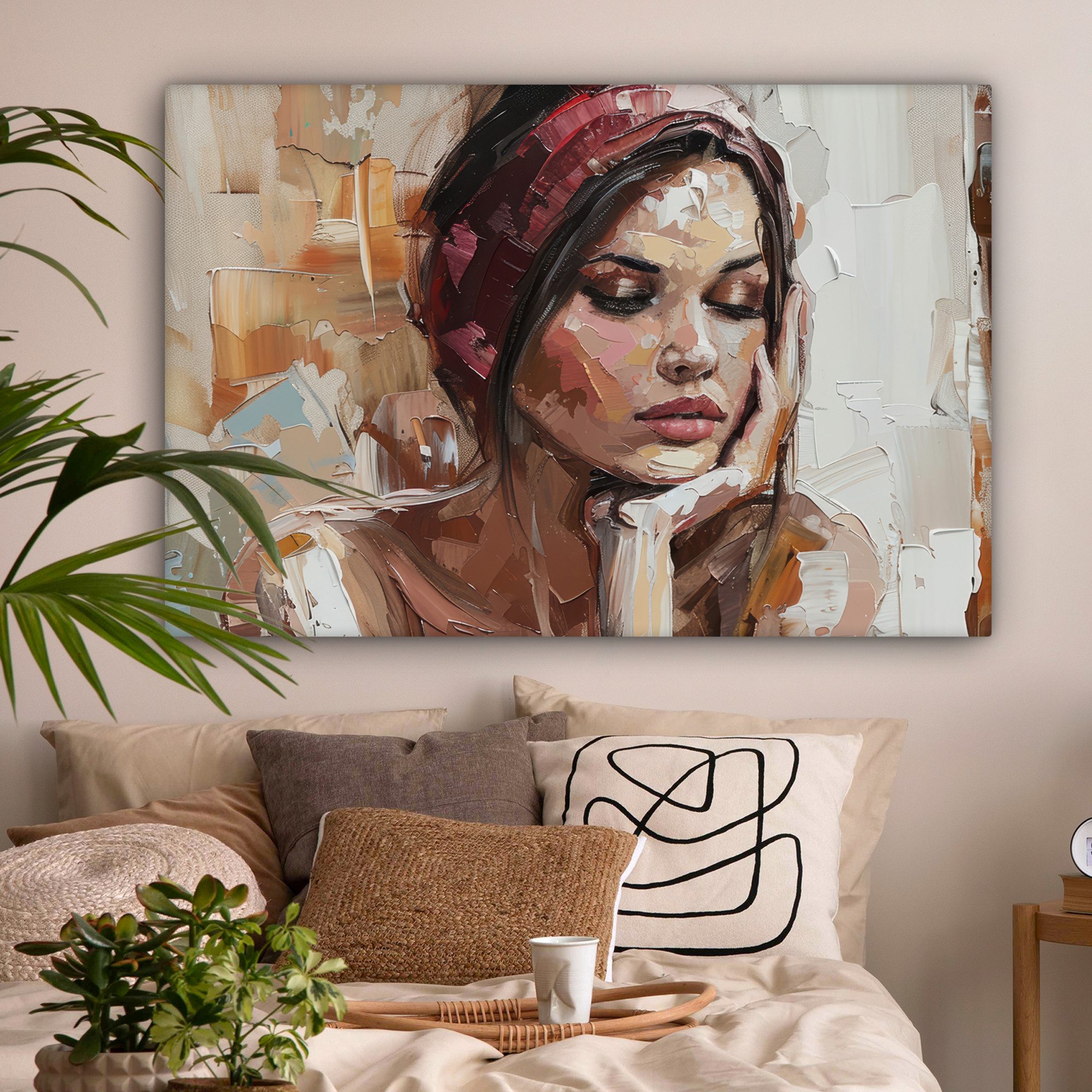 OneMillionCanvasses® Leinwandbild Frau - Lackierung - Porträt - Modern, Fotodruck (1 St), Leinwand Bilder groß für Wohnzimmer 140x90 cm