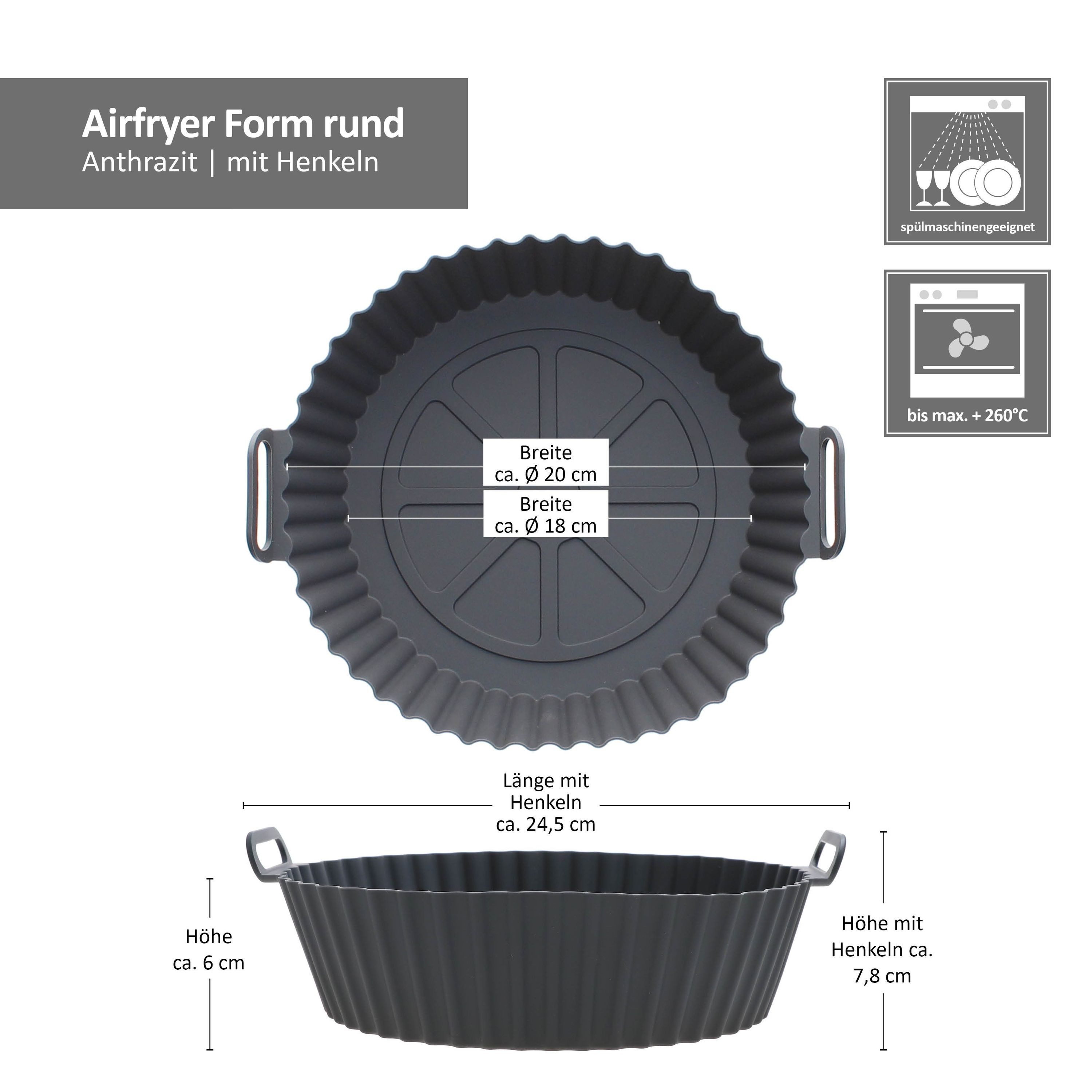 MamboCat Auflaufform 2er Set Airfryer Silikon Form rund Ø20cm mit Henkeln Heißluftfritteuse, Silikon – Bild 3 von 5