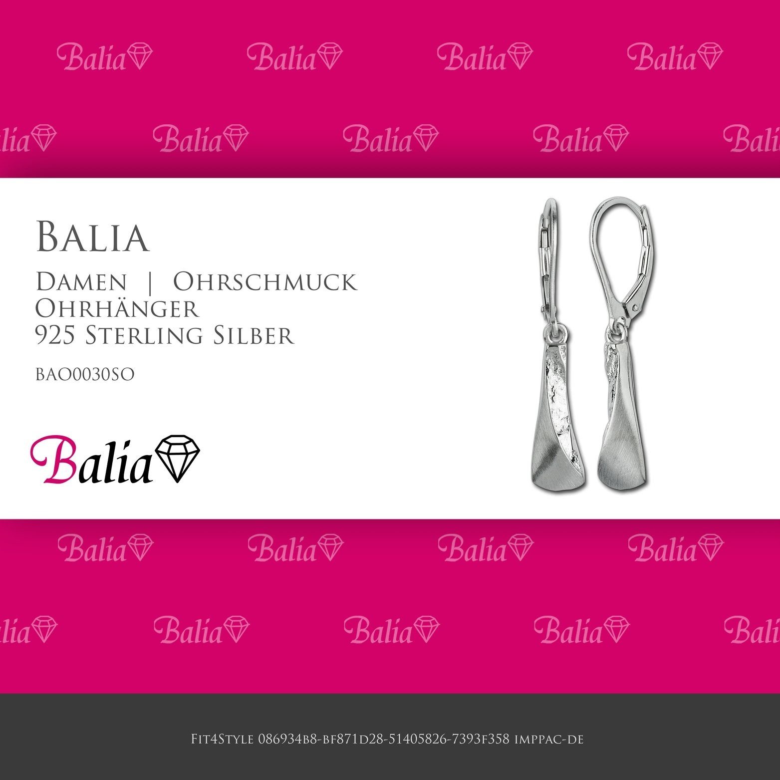 Balia Paar Damen ca. Ohrhänger Balia 3D aus Ohrringe Damen (Ohrhänger), matt Sterling Ohrhänger Länge 3,5cm Silber, 925 Ohrringe Rechteck