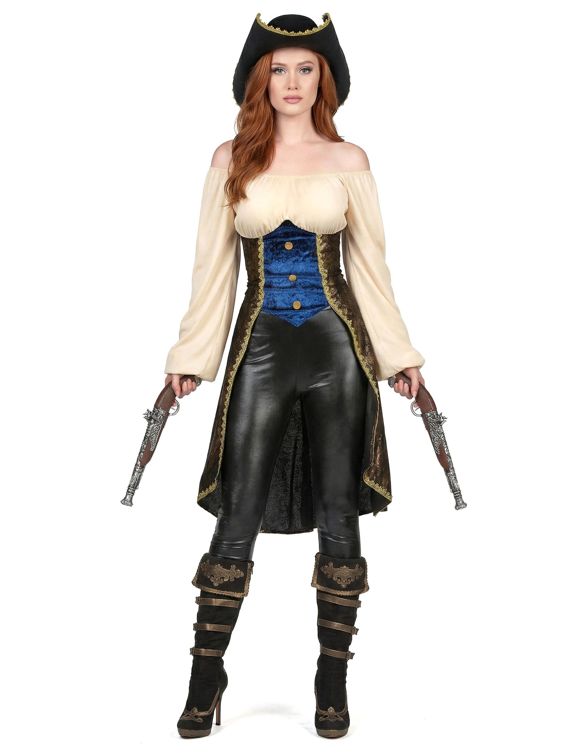 Kostüm Edles Piratenkostüm für Damen Faschingskostüm blau-beige-braun