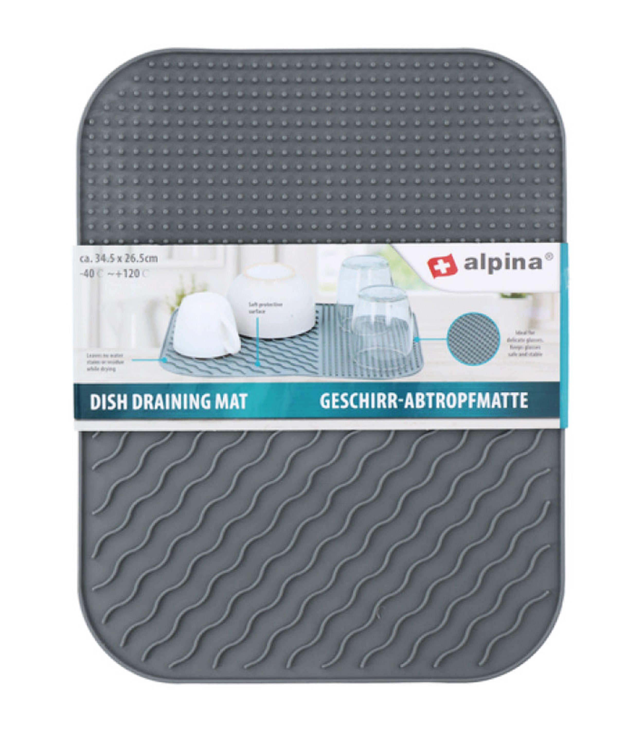 *Alpina* Abtropfmatte GESCHIRR-ABTROPFMATTE Grau Gläsermatte Gläserabtropfmatte 444, Topfmatte Matte