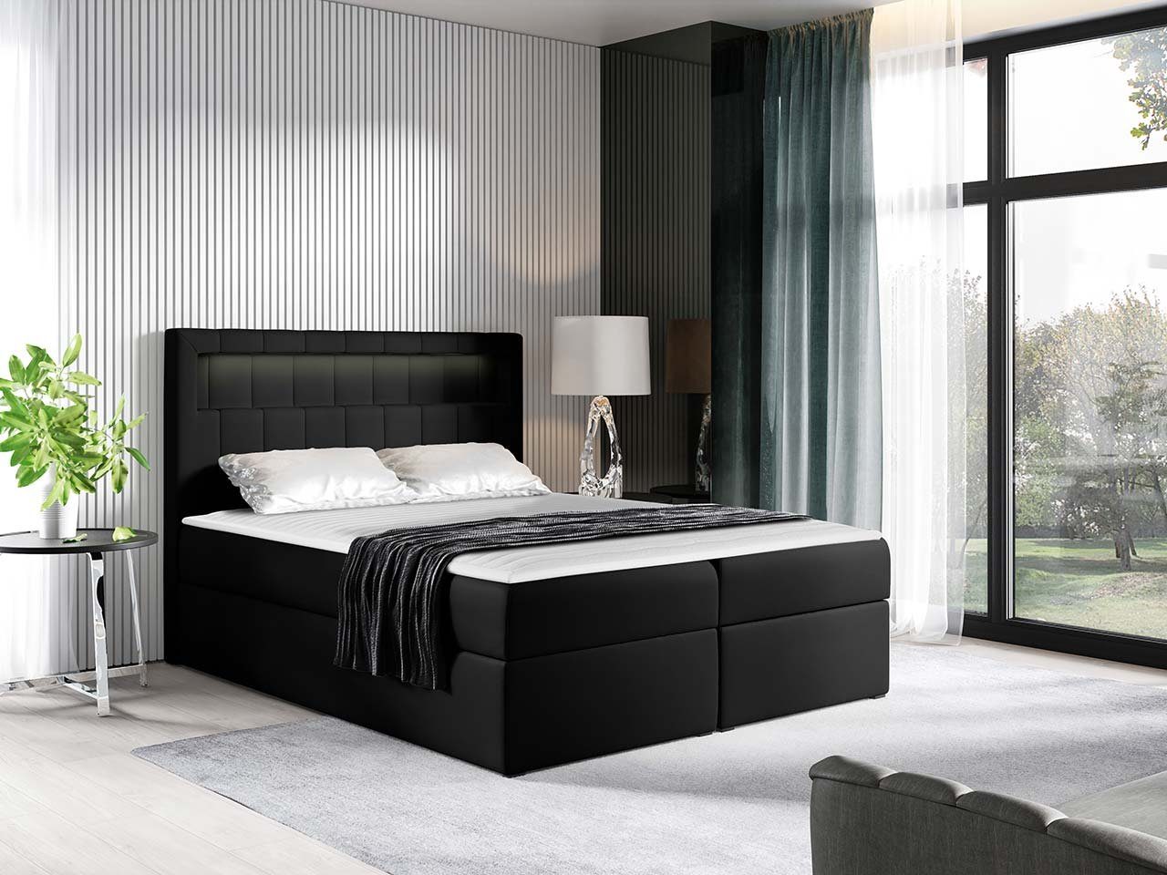 MIRJAN24 Boxspringbett Aspen (LED-Beleuchtung, Topper, Matratze, Kopfteil), im Standard mit zwei Bettkästen