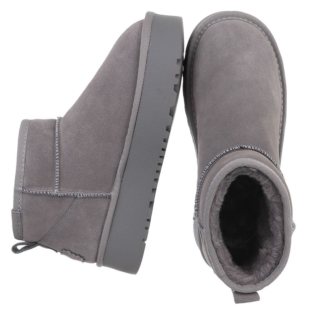 Ital-Design Bequemer Plattform-Echtleder-Schuh für Alltag und Freizeit Snowboots (90471177) Flach Plateaustiefeletten in Grau