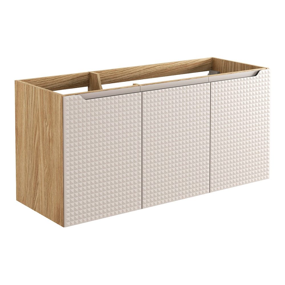 Lomadox Waschbeckenschrank LONDON-56-BEIGE Waschtischunterschrank, Eiche mit beige, 120cm, Softclose, 3-türig