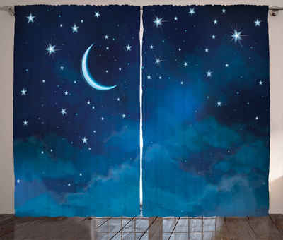Gardine Schlafzimmer Kräuselband Vorhang mit Schlaufen und Haken, Abakuhaus, Sterne Aquarell Nachthimmel