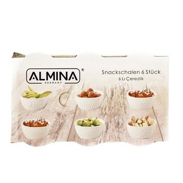 Almina Snackschale 6er Snackschalen-Set aus Porzellan mit Muster Weiß 200 ml