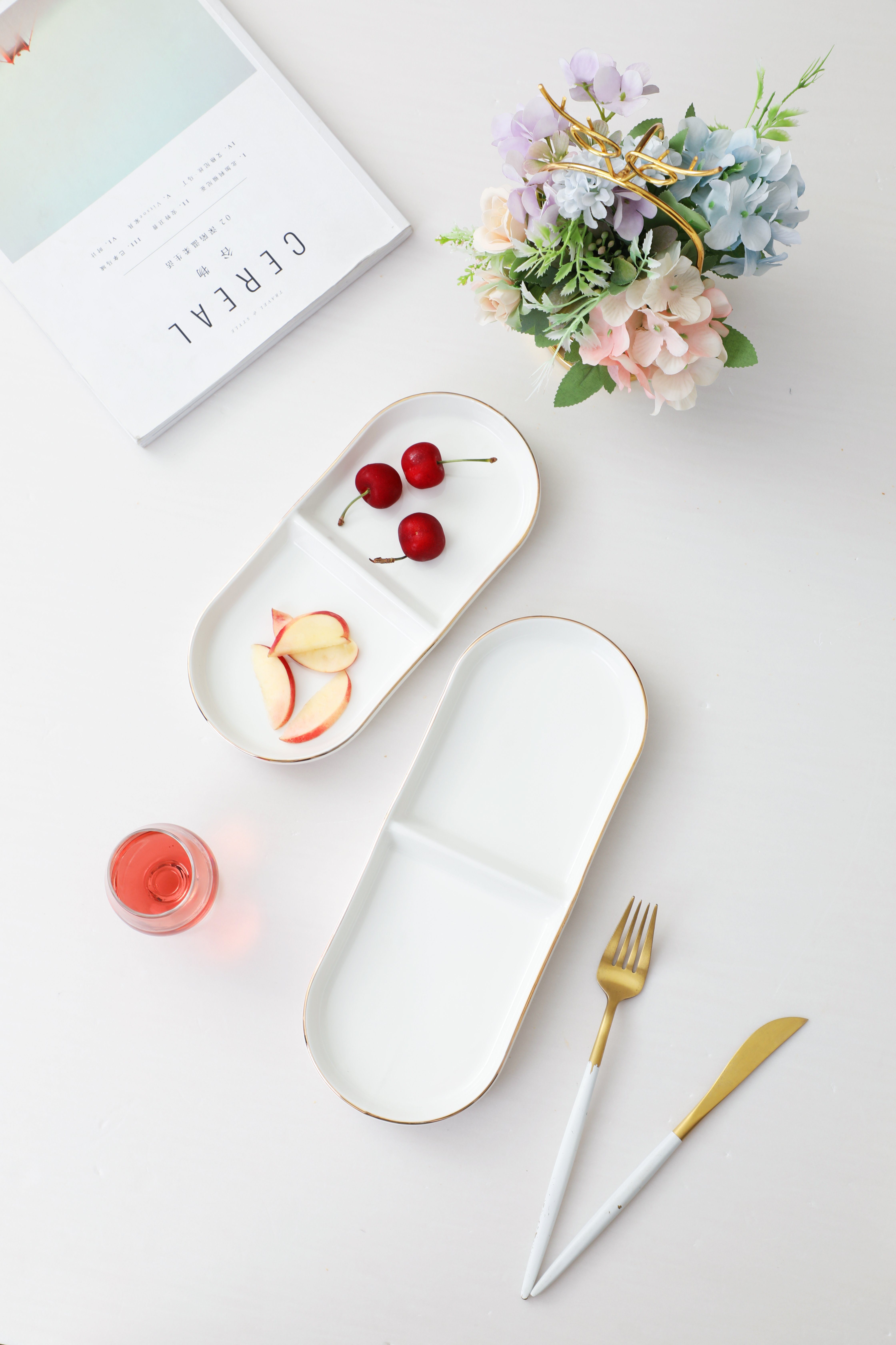 ZELLERFELD Snackschale 2 Stück Marmor Design Service Schale mit Fächer Sunum Tabagi, Porzellan