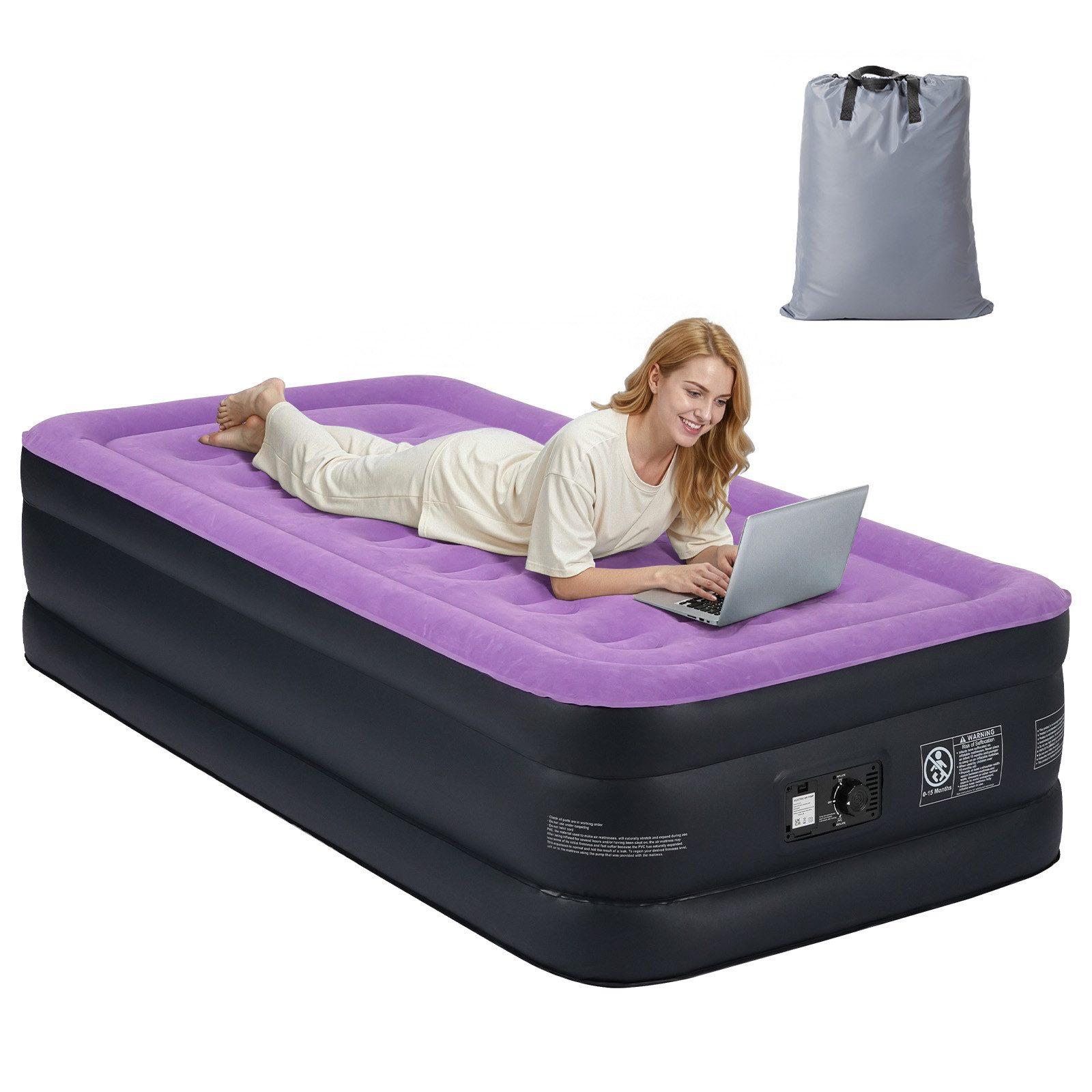 LALAHO Luftmatratze mit eingebauter Pumpe,Isomatte Camping Outdoor,190 x 99 x 45CM, Einzel-Luftbett, selbstaufblasend, wasserdicht, inkl. Pumpe, Tasche