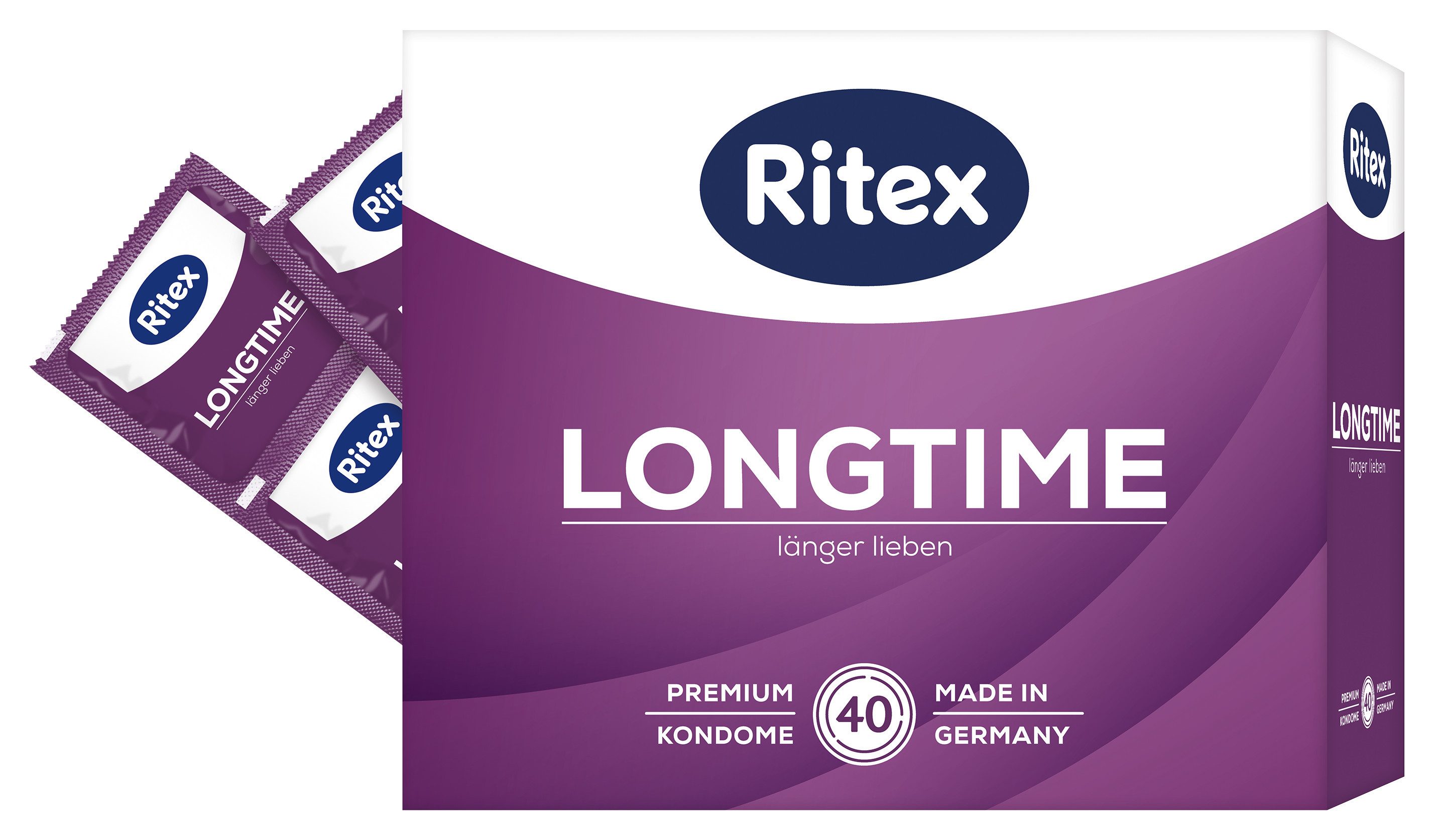 Ritex Kondome Longtime - 40er Packung - mit Doppel-Ring - für intensives Liebesspiel, konturierte Form und starke Wandstärke - vegan - Made in Germany