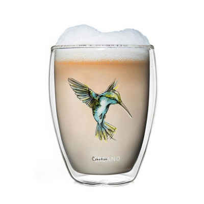 Creano Teeglas Creano doppelwandiges Tee-Glas, Latte Machiato, Thermobecher Kolibri, Borosilikatglas, 1-teilig