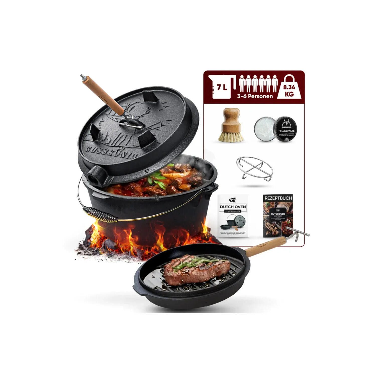 GUSSKÖNIG Bräter Dutch Oven Set 7L ohne Füße