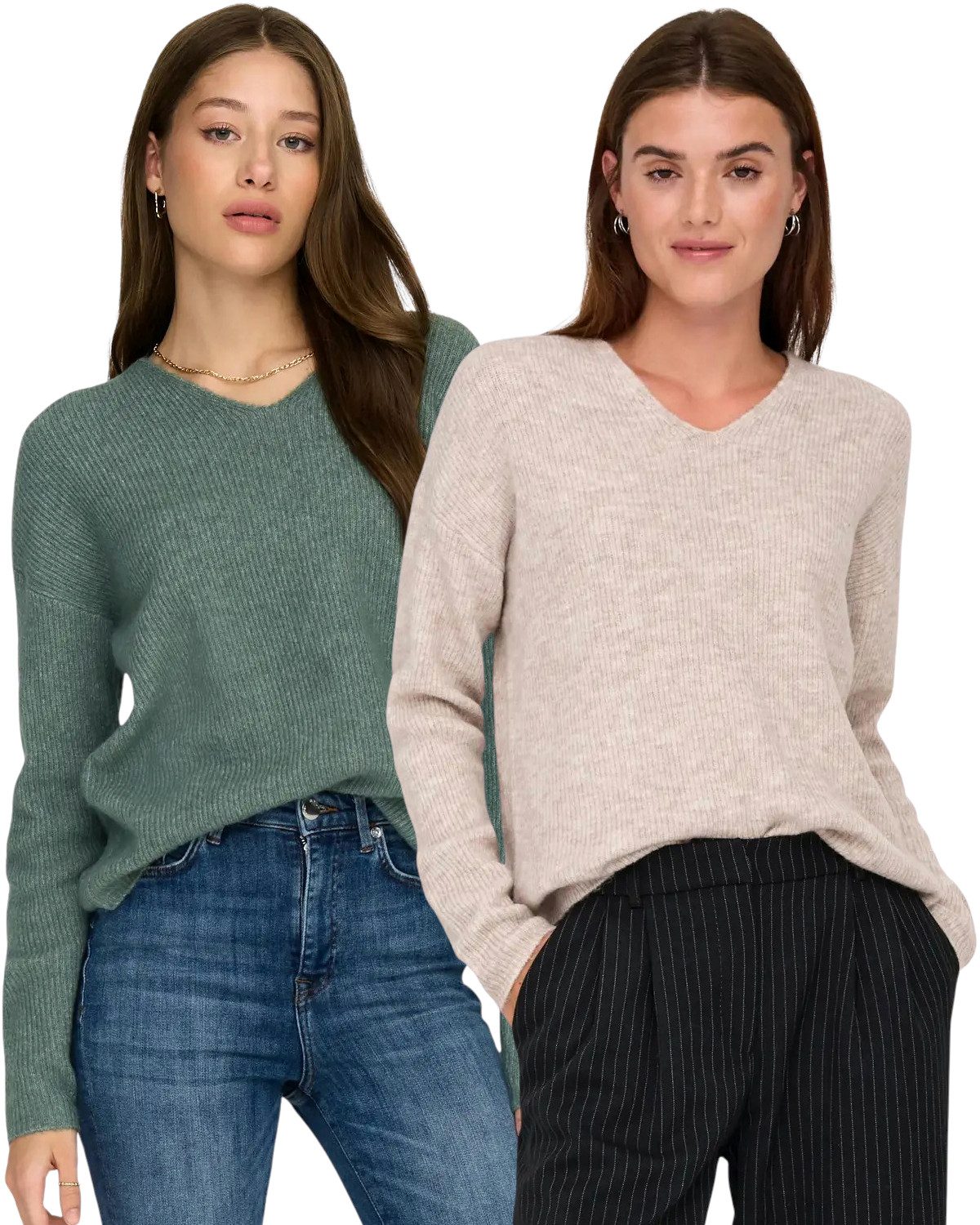 ONLY V-Ausschnitt-Pullover (2er Pack) aus Flachstrick zeitlos und stilvoll günstig online kaufen