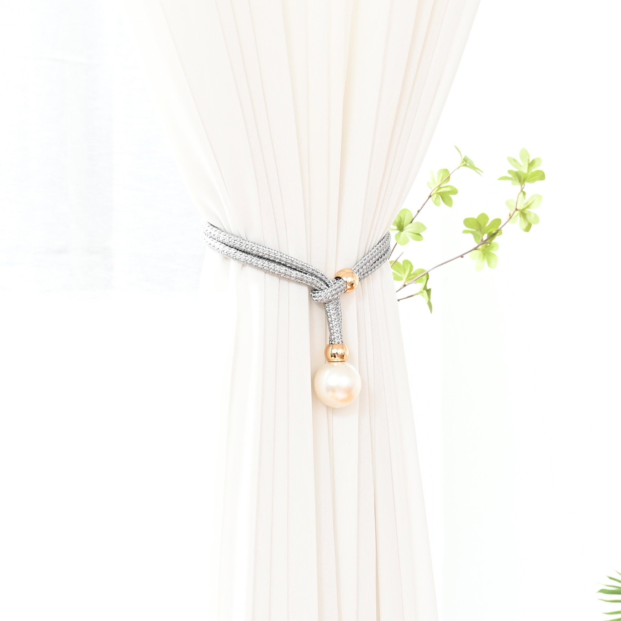 Raffhalter Fenstervorhangseil, Perle, 53 cm, Haltegriffe, für Wohnzimmer Ornament, Sunicol, (1-tlg., Vorhangseil), 4 cm Durchmesser Perle Grau